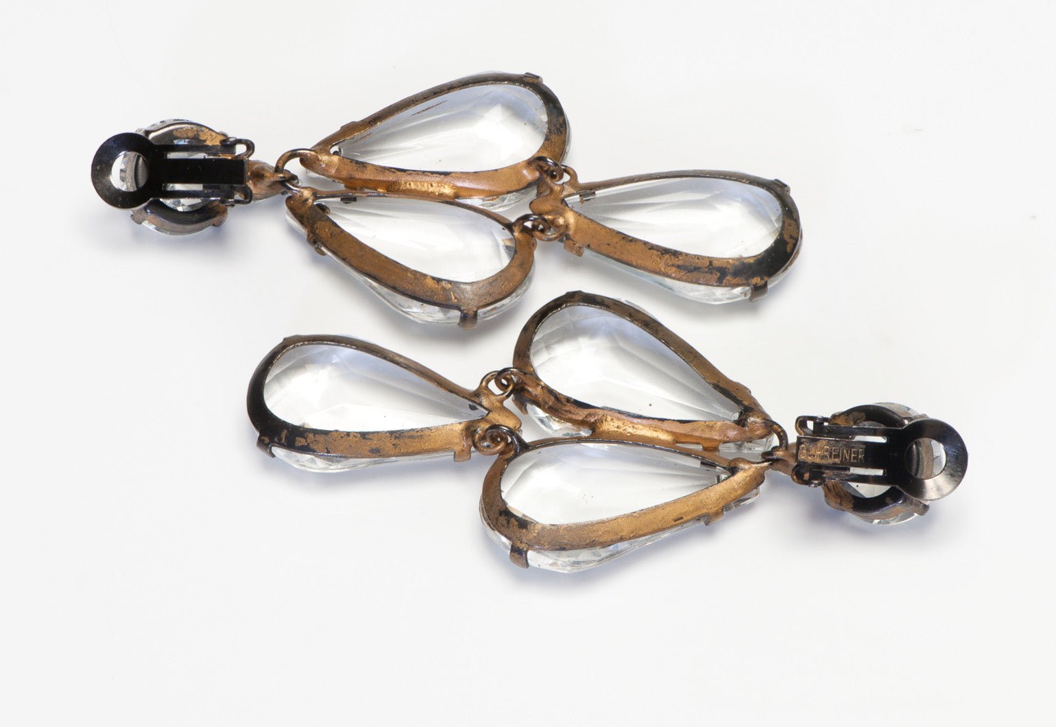 Schreiner New York 1950's Long Clear Crystal Drop Earrings