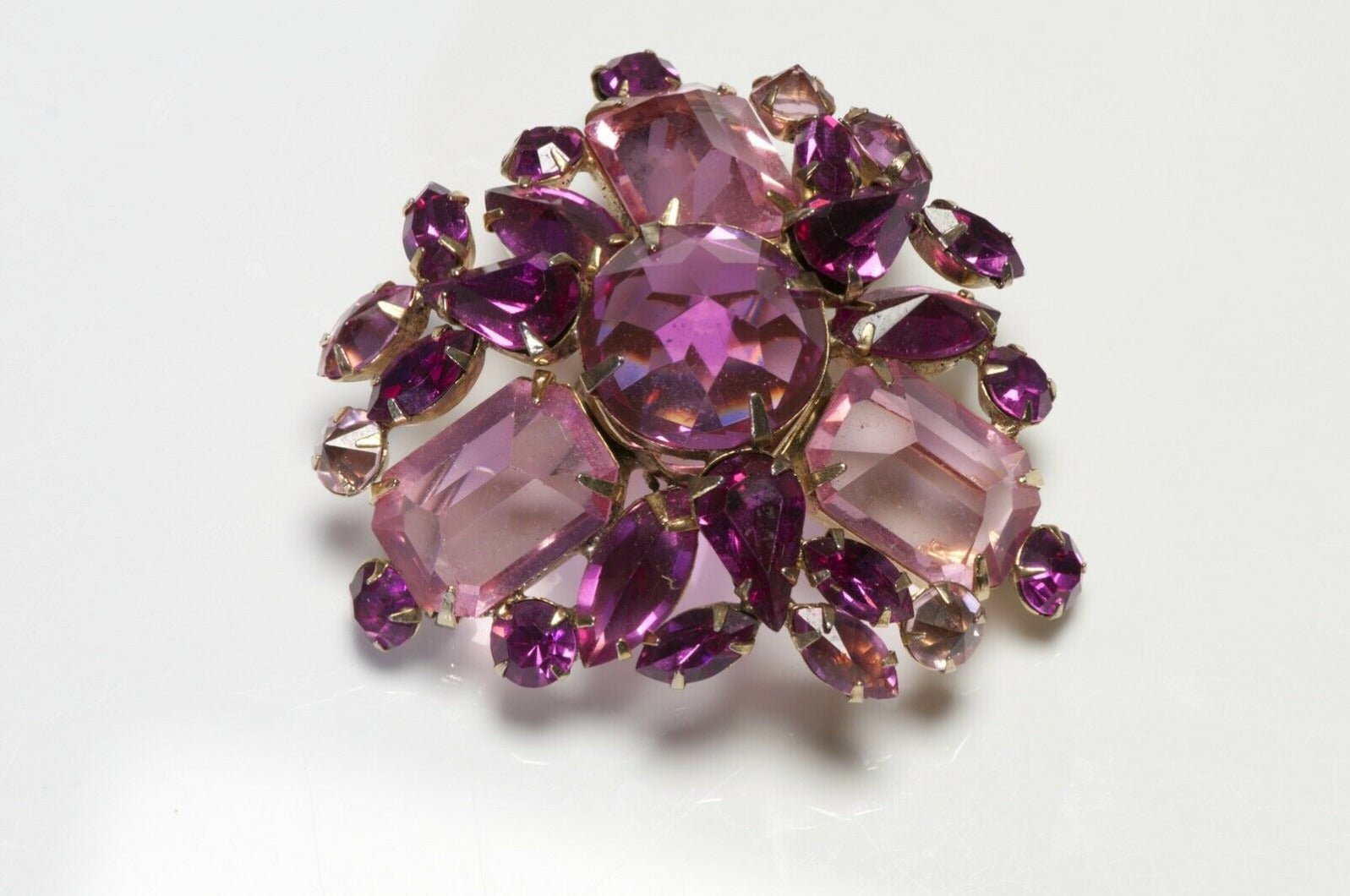 SCHREINER New York 1950’s Pink Crystal Flower Brooch Pendant Earrings Set