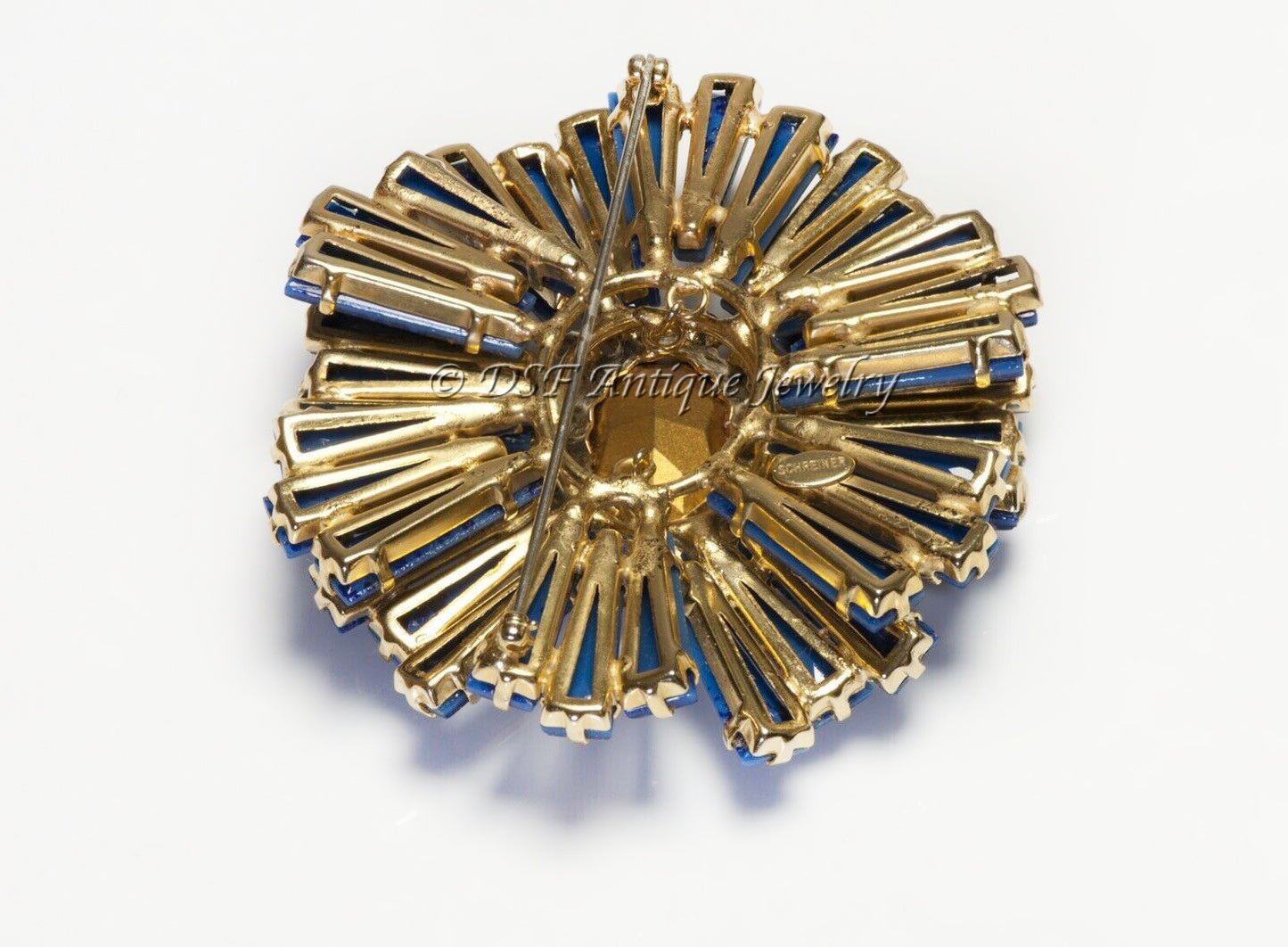 Schreiner New York Large Blue Red Yellow Crystal Ruffle Brooch