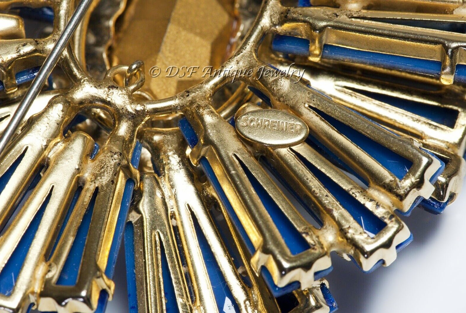 Schreiner New York Large Blue Red Yellow Crystal Ruffle Brooch