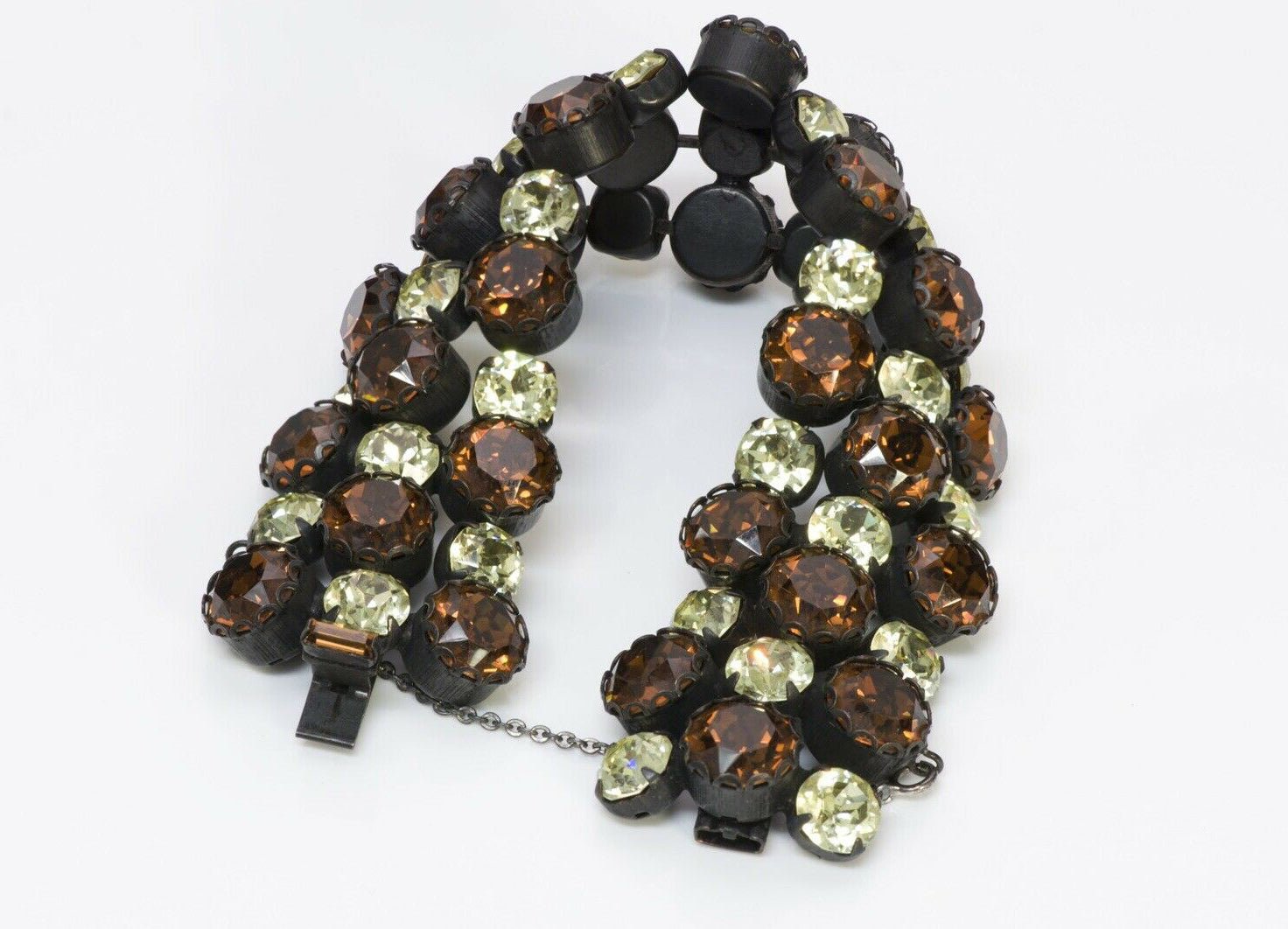 SCHREINER New York Wide Brown Green Crystal Bracelet