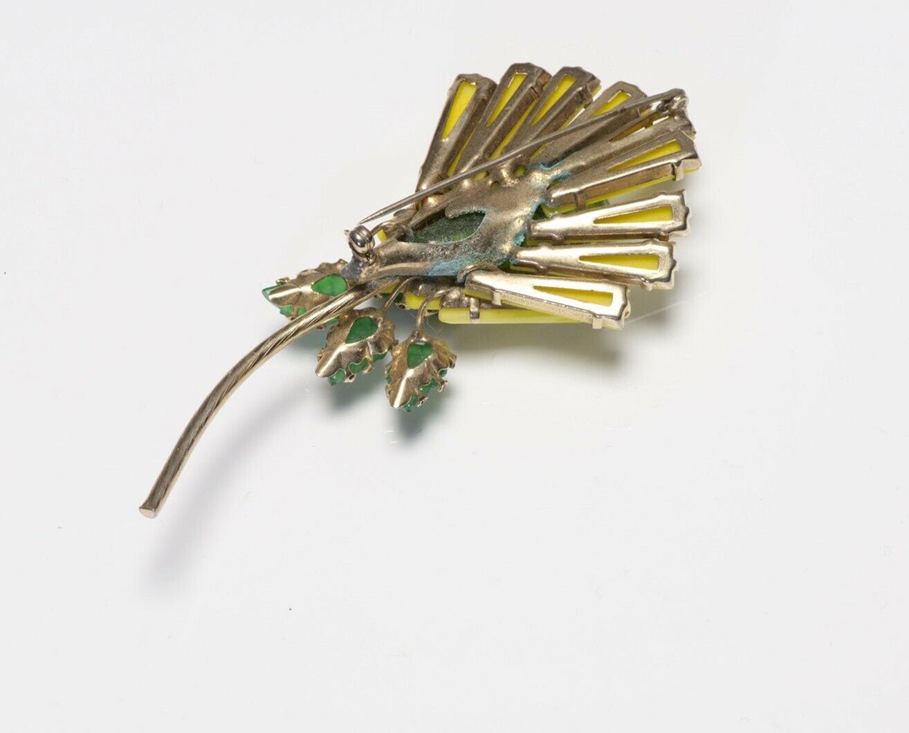 SCHREINER New York Yellow Keystone Green Glass Flower Brooch