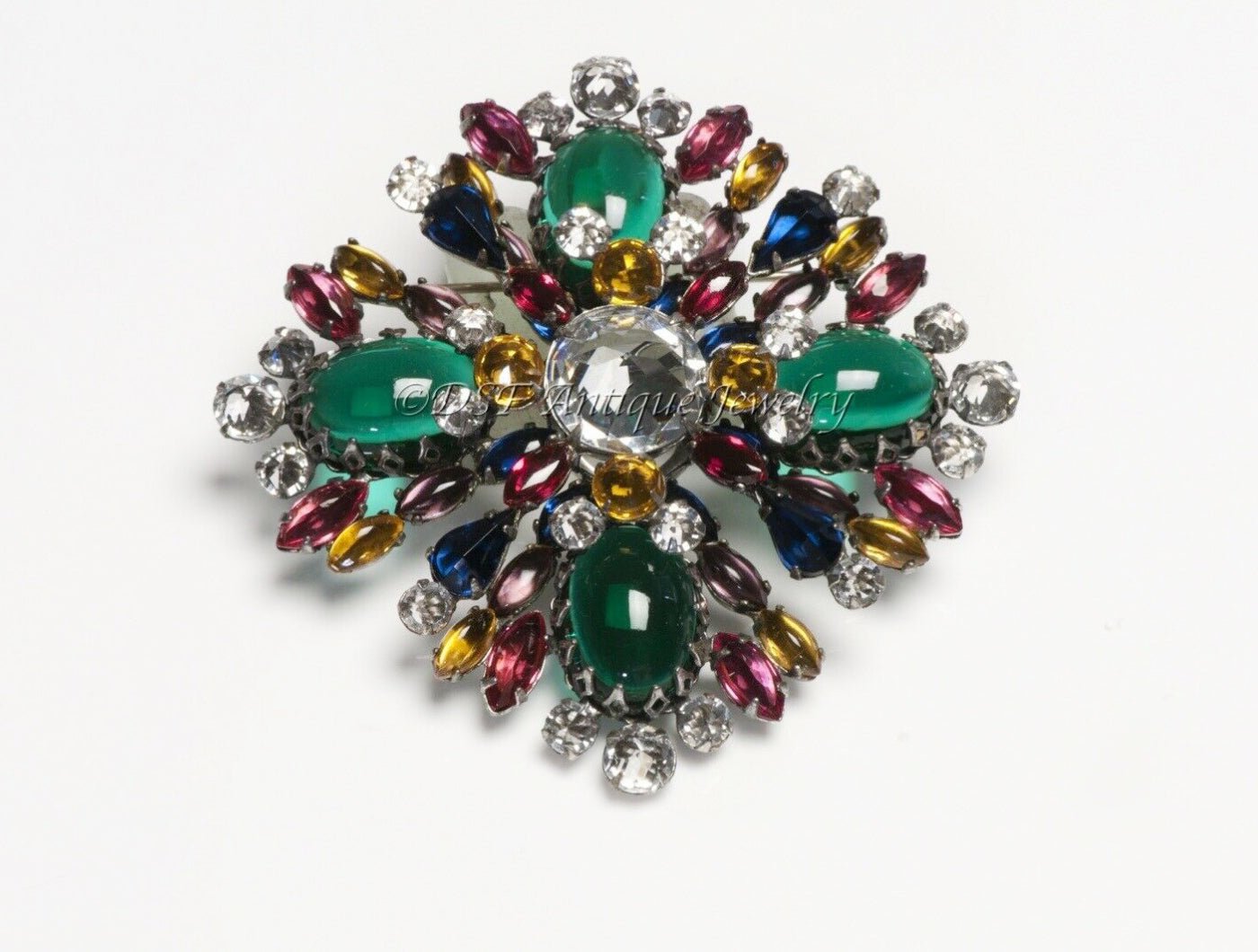 SCHREINER NY 1950’s Green Pink Crystal Brooch Earrings Set