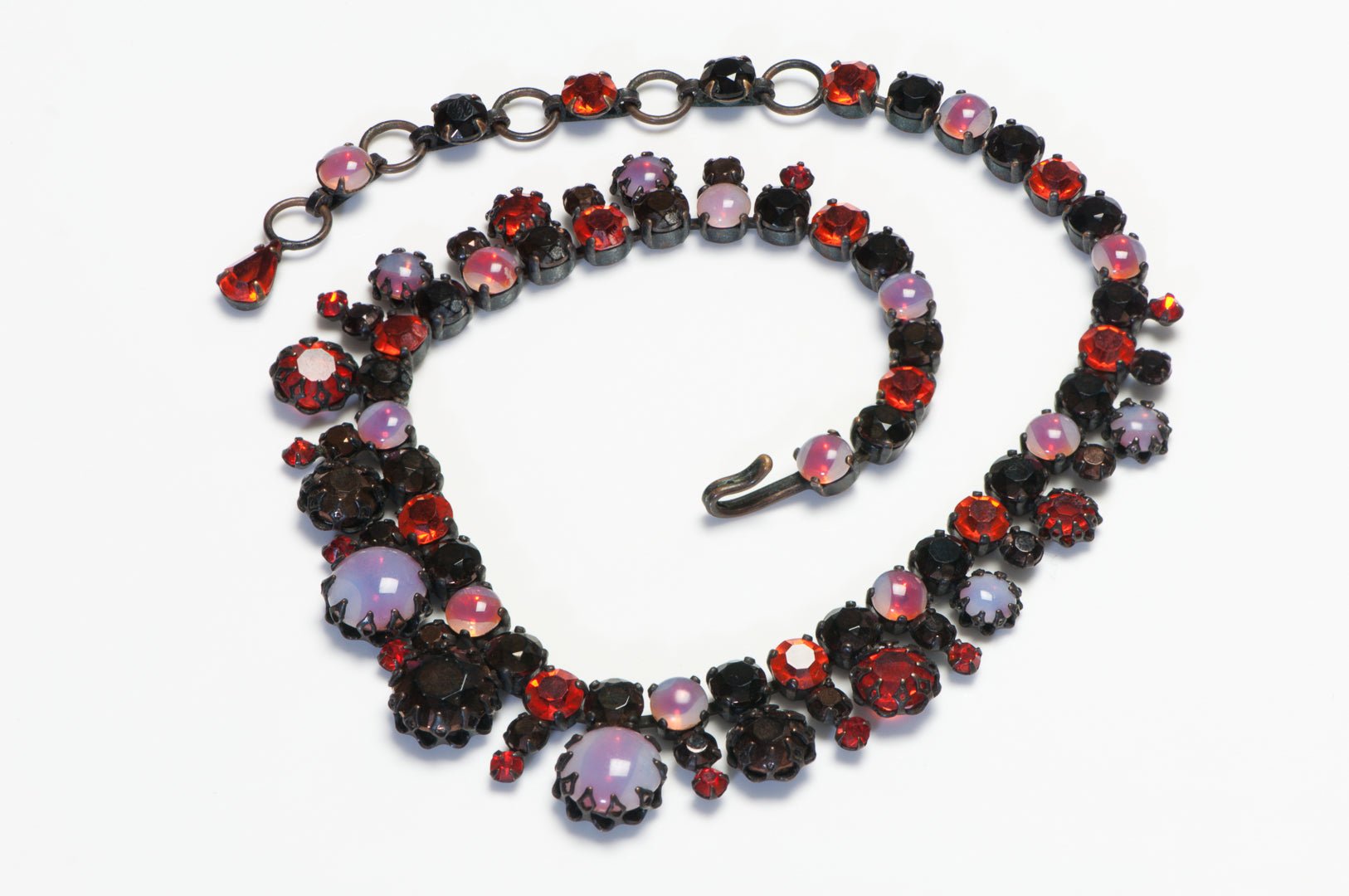 Schreiner NY 1960’s Opaline Glass Red Crystal Necklace Bracelet Earrings Set