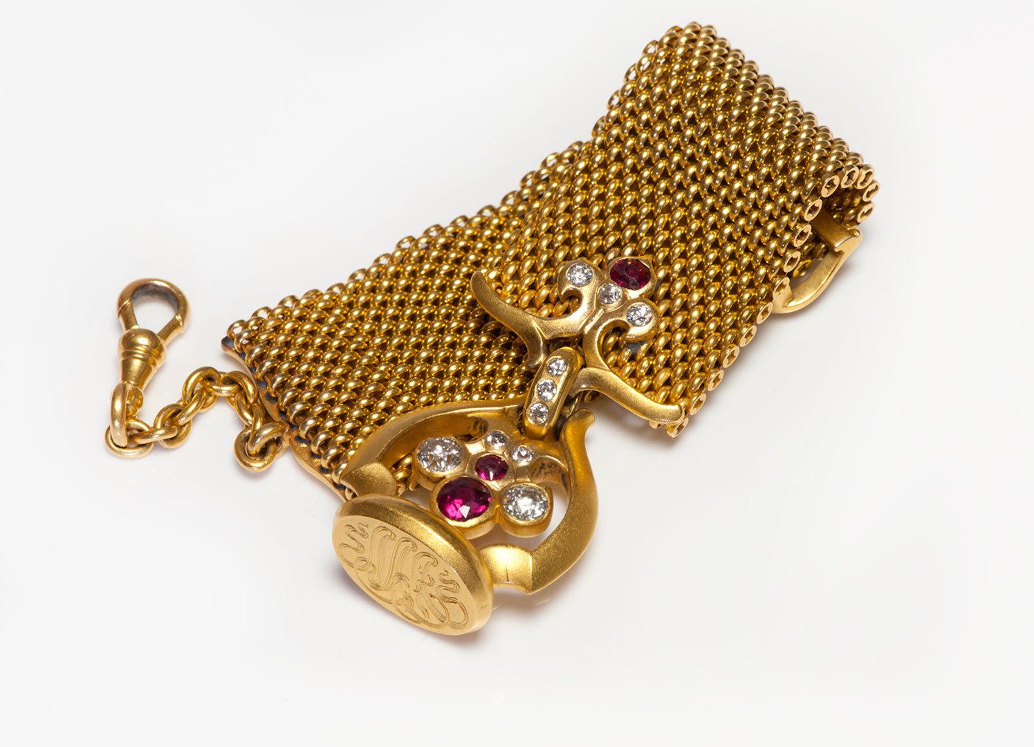 Schumann & Sons Ruby Diamond 18K Gold Antique Watch Fob