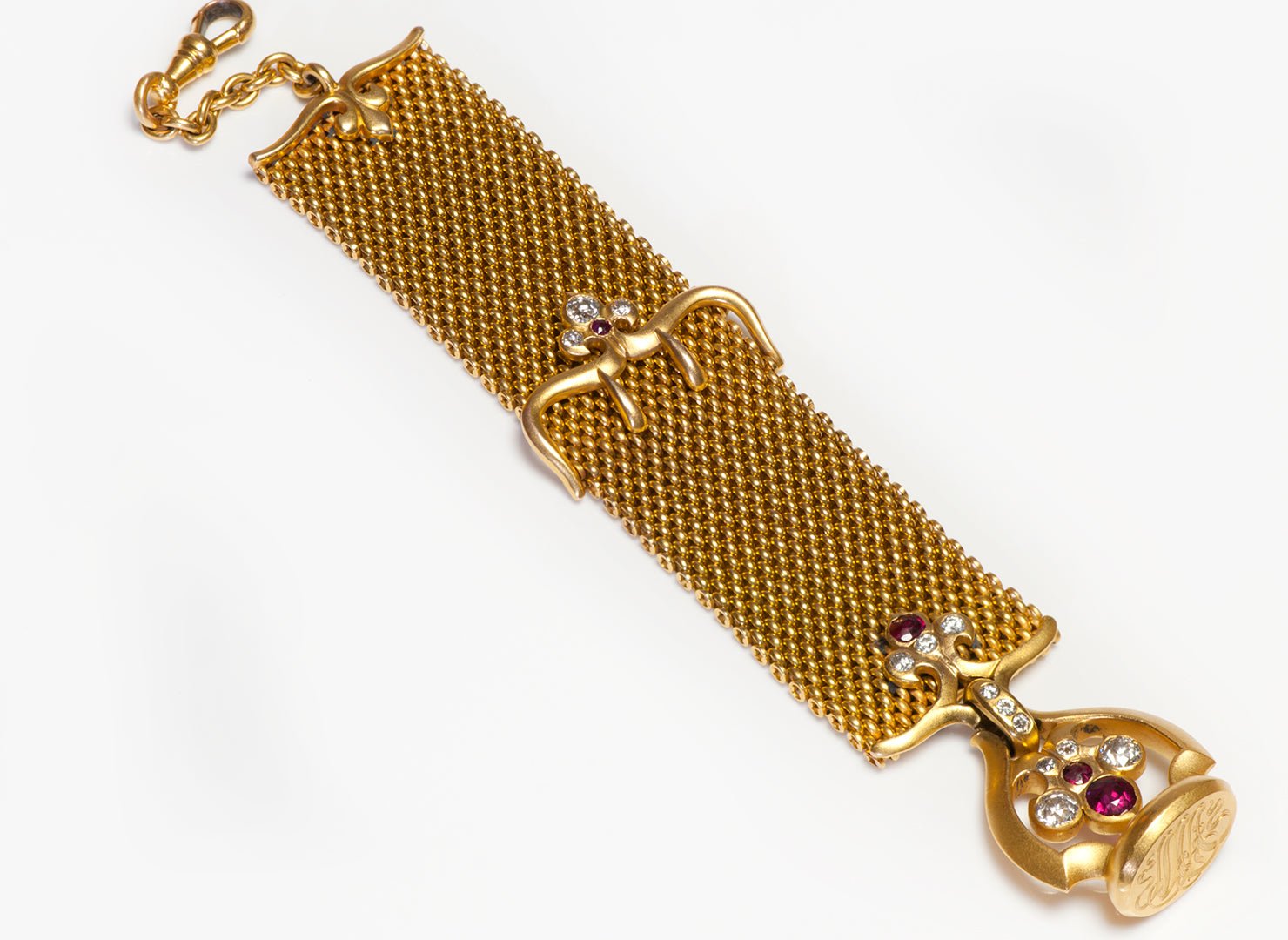 Schumann & Sons Ruby Diamond 18K Gold Antique Watch Fob
