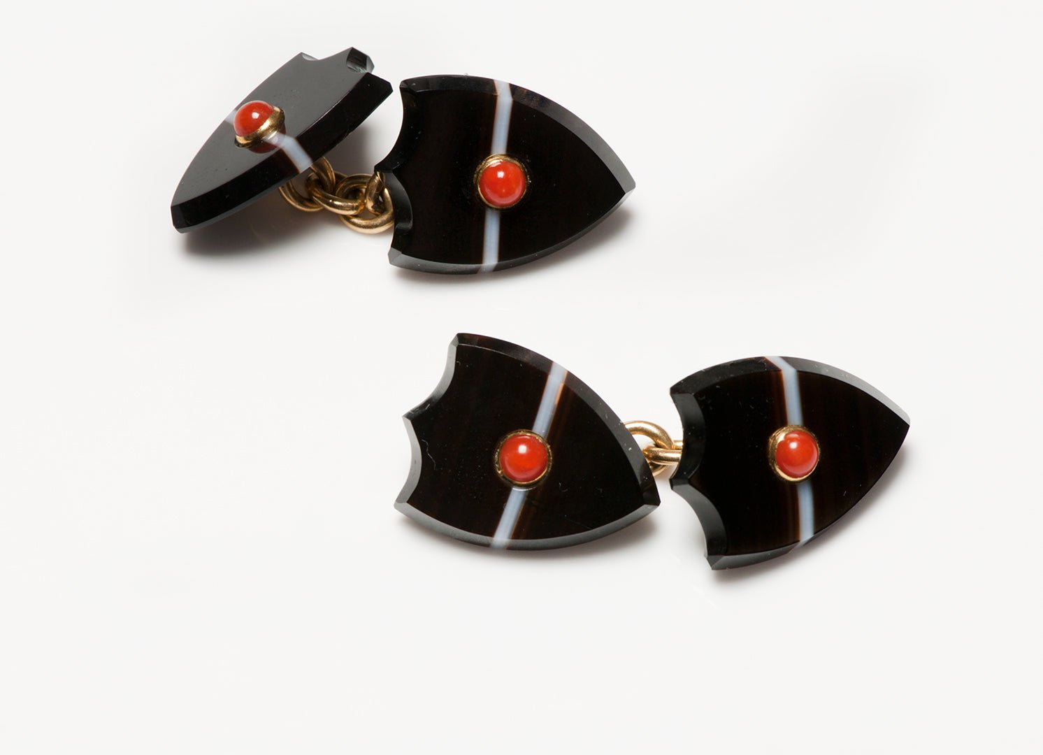 Seaman Schepps Gold Agate Coral Cufflink & Stud Set