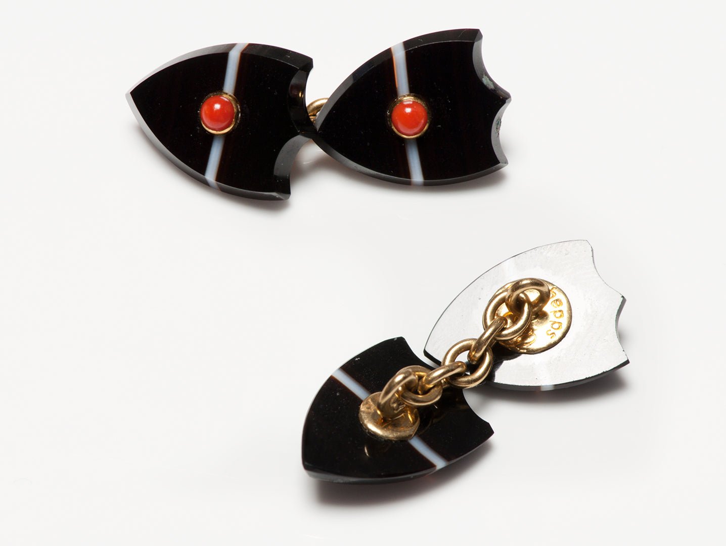 Seaman Schepps Gold Agate Coral Cufflink & Stud Set
