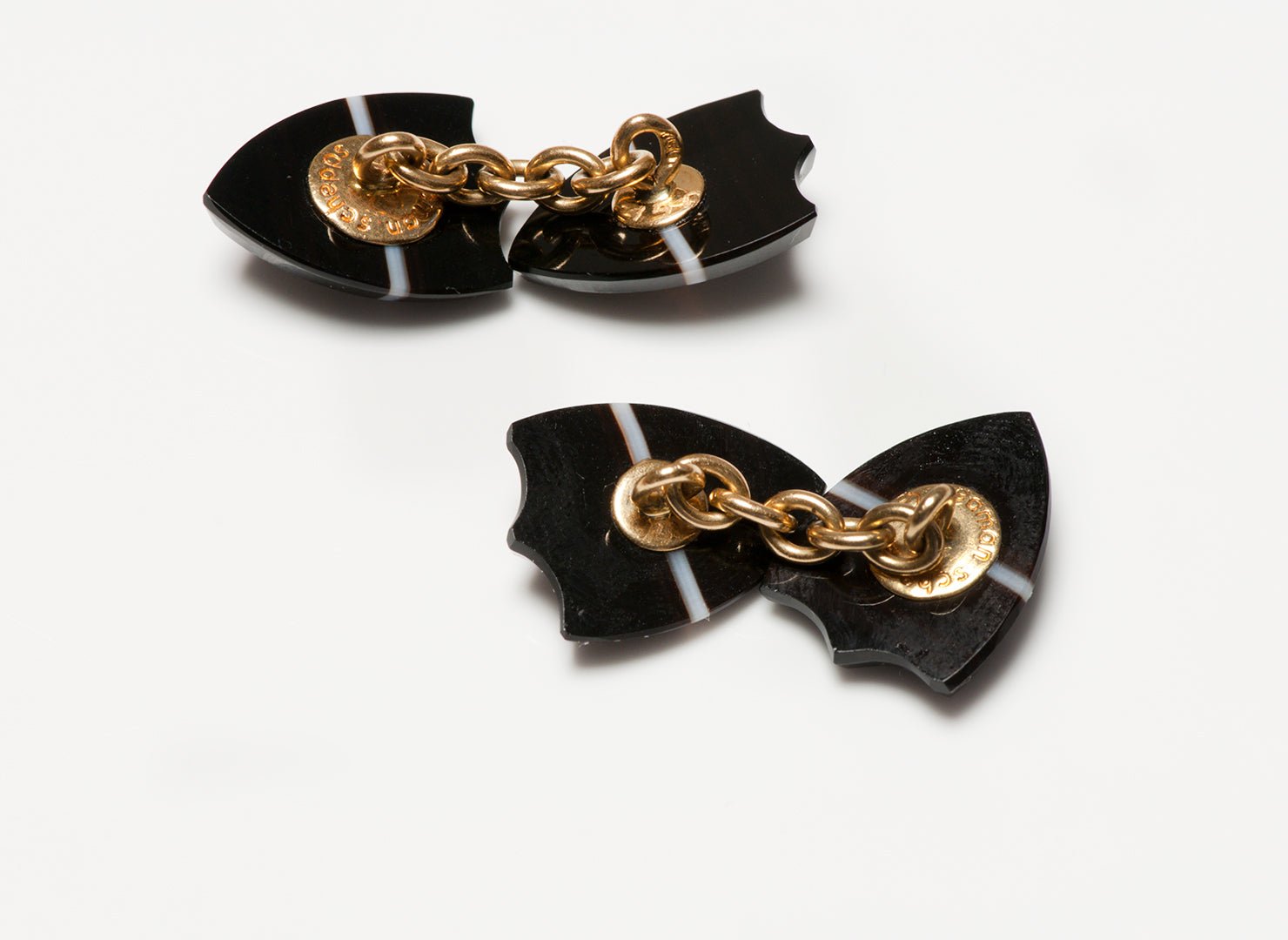Seaman Schepps Gold Agate Coral Cufflink & Stud Set