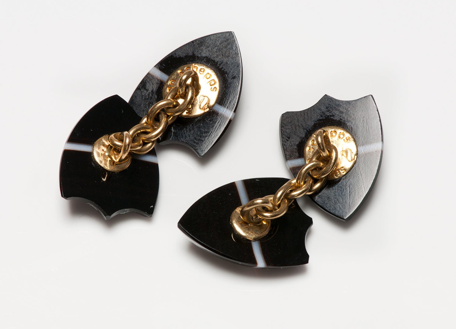 Seaman Schepps Gold Agate Coral Cufflink & Stud Set