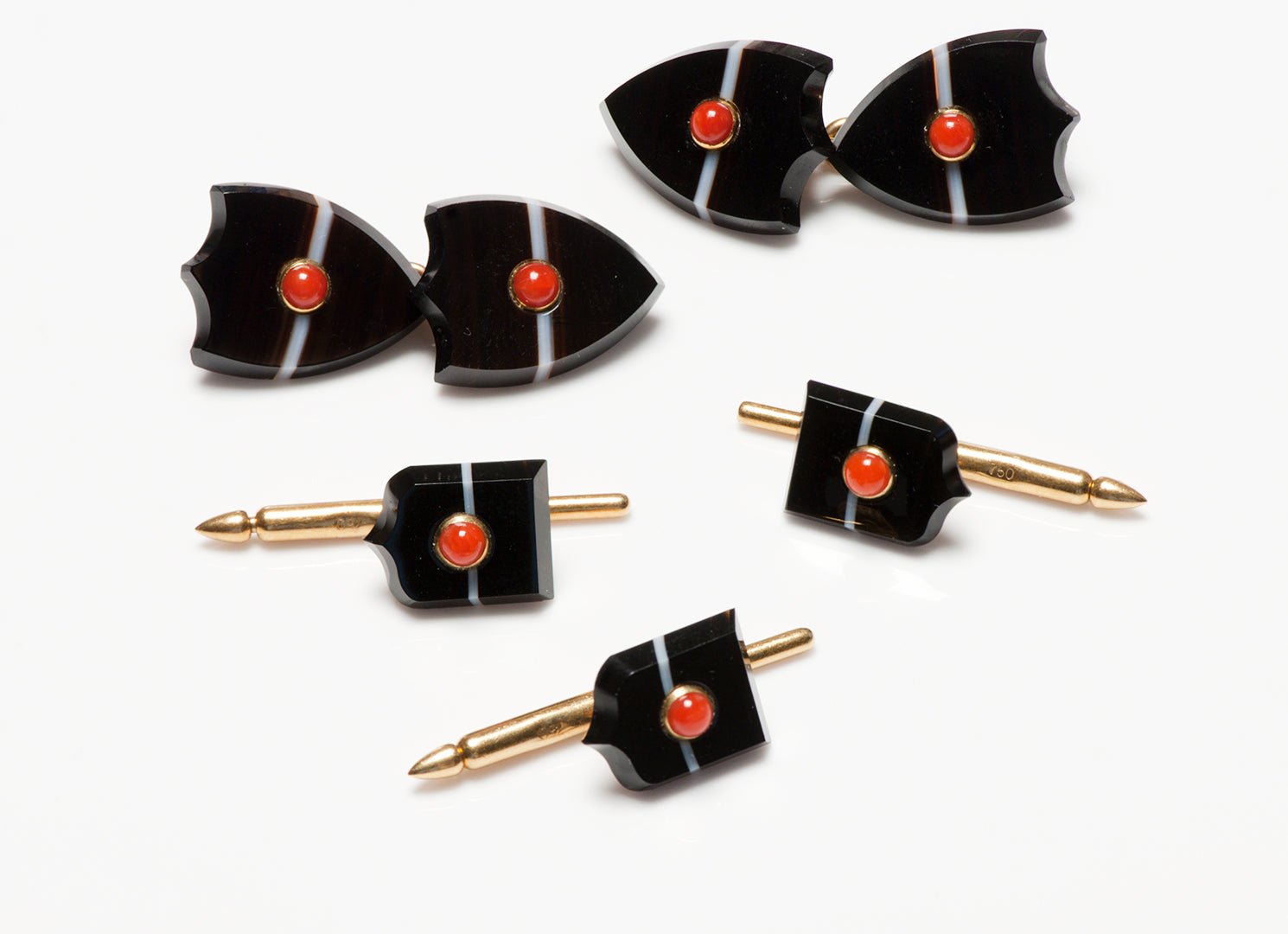 Seaman Schepps Gold Agate Coral Cufflink & Stud Set