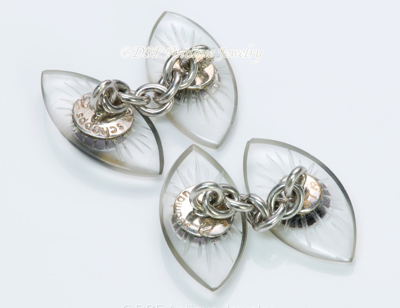Seaman Schepps Gold Diamond Onyx Crystal Cufflinks