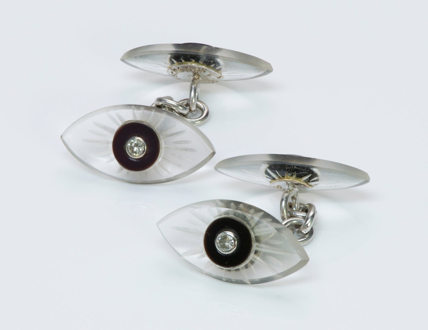 Seaman Schepps Gold Diamond Onyx Crystal Cufflinks