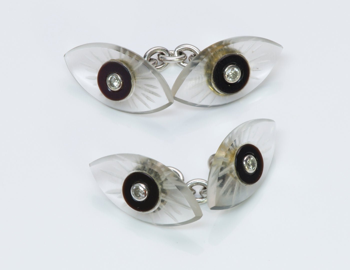 Seaman Schepps Gold Diamond Onyx Crystal Cufflinks