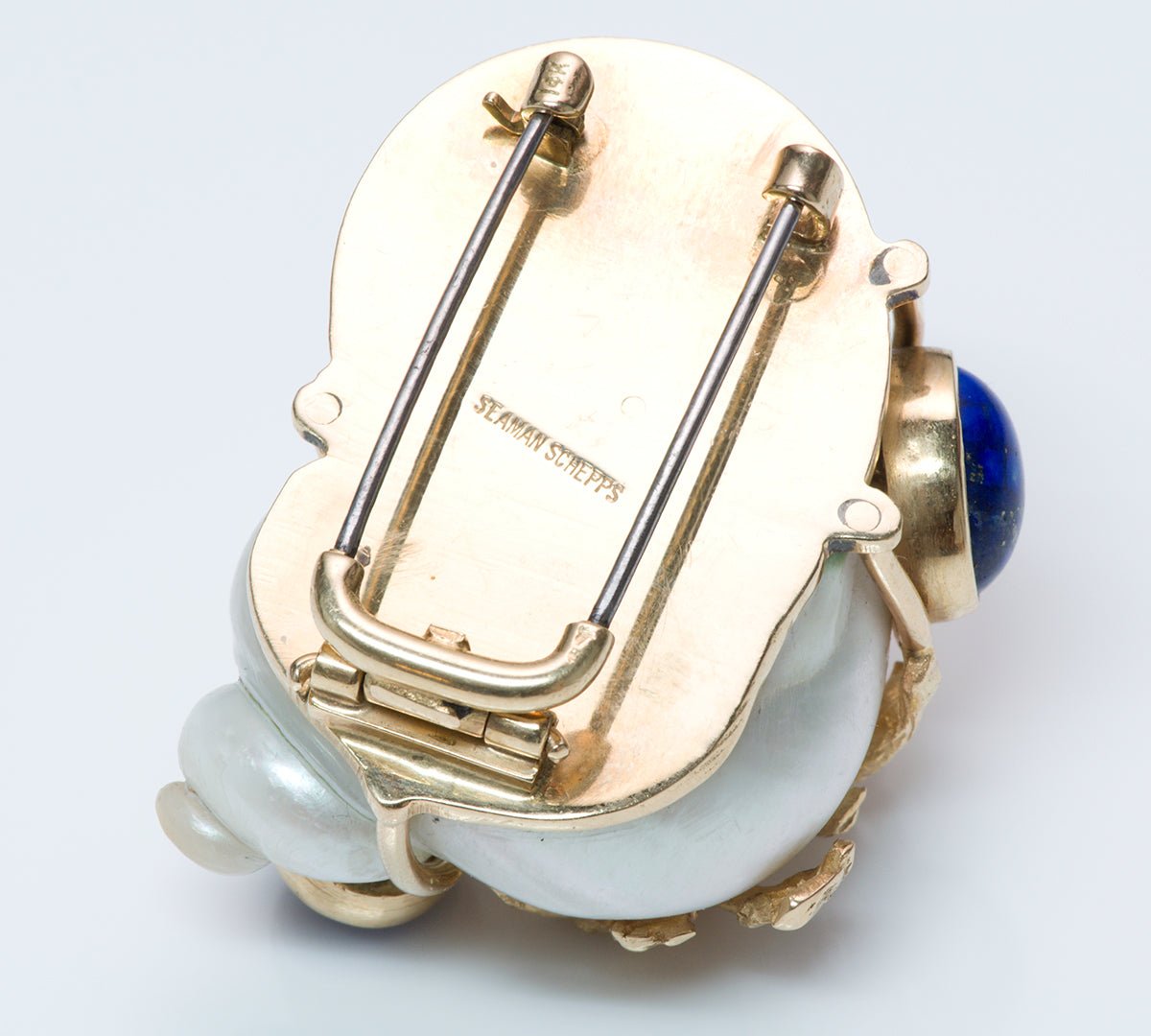 Seaman Schepps Gold Lapis Shell Brooch
