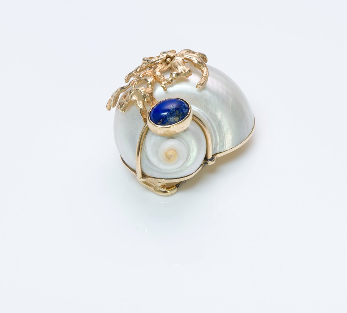 Seaman Schepps Gold Lapis Shell Brooch