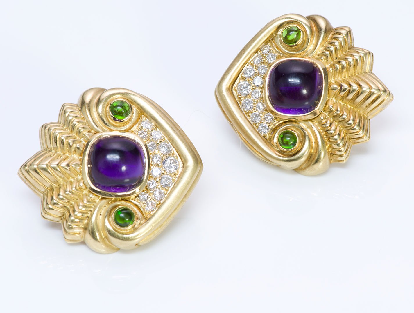 SeidenGang Amethyst 18K Gold Tsavorite Diamond Earrings
