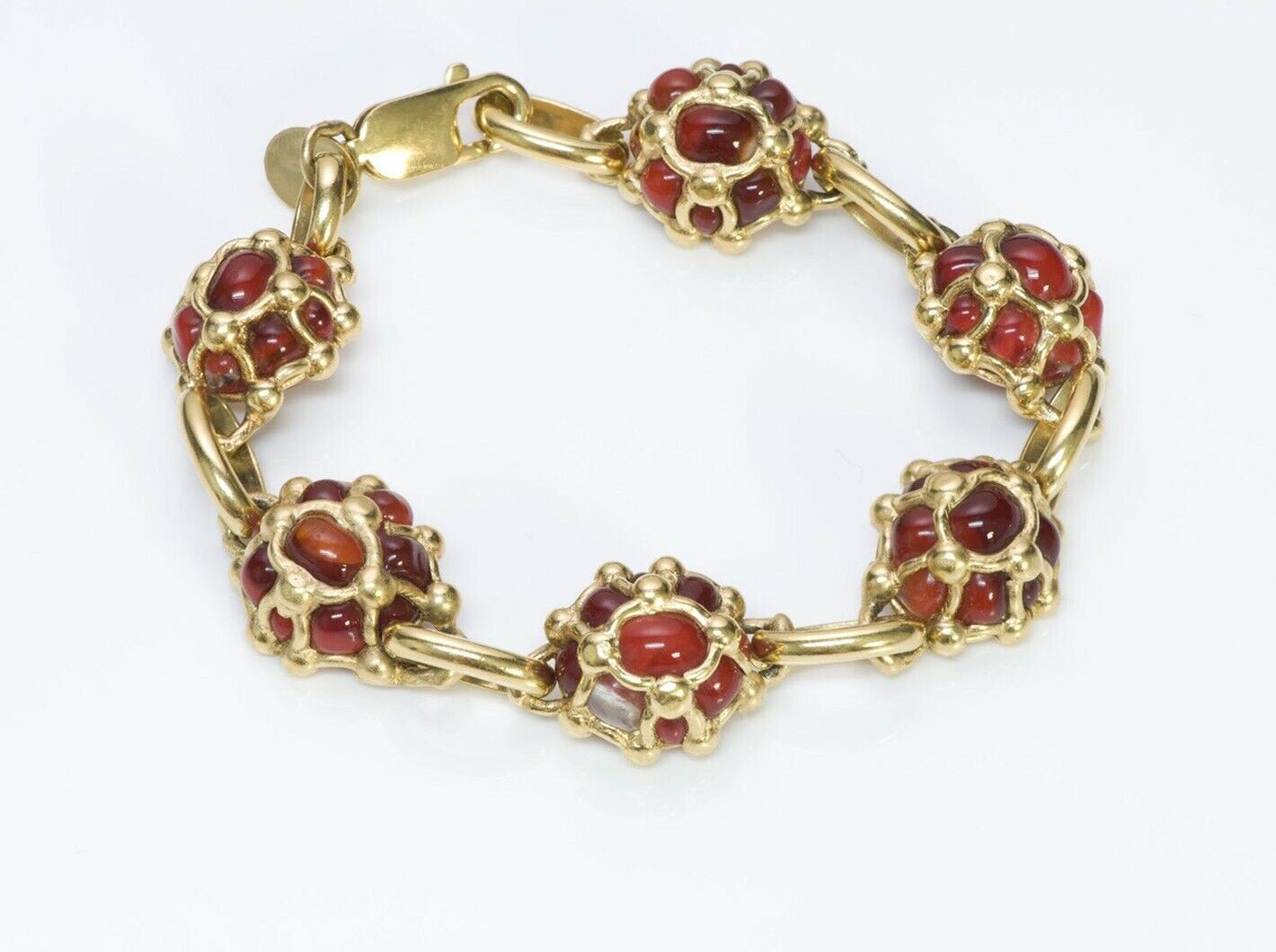 Serge Breton France Red Cabochon Glass Chain Bracelet