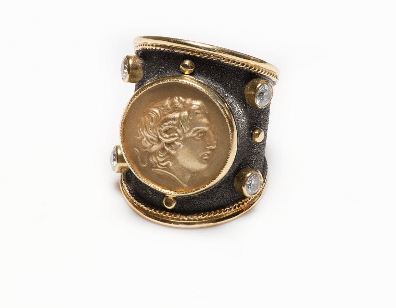 S.Georgios 18K Gold & Diamond Ring & Alexander the Great Coin Byzantine Style