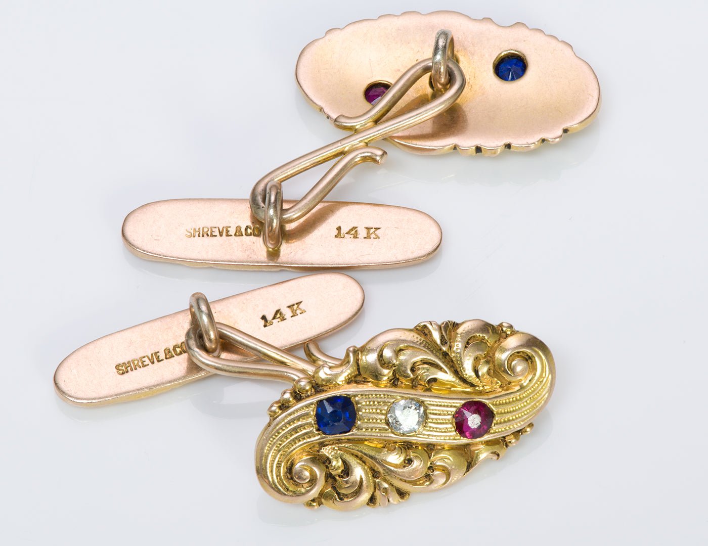 Shreve & Co. Antique Gold Ruby Diamond Sapphire Cufflinks