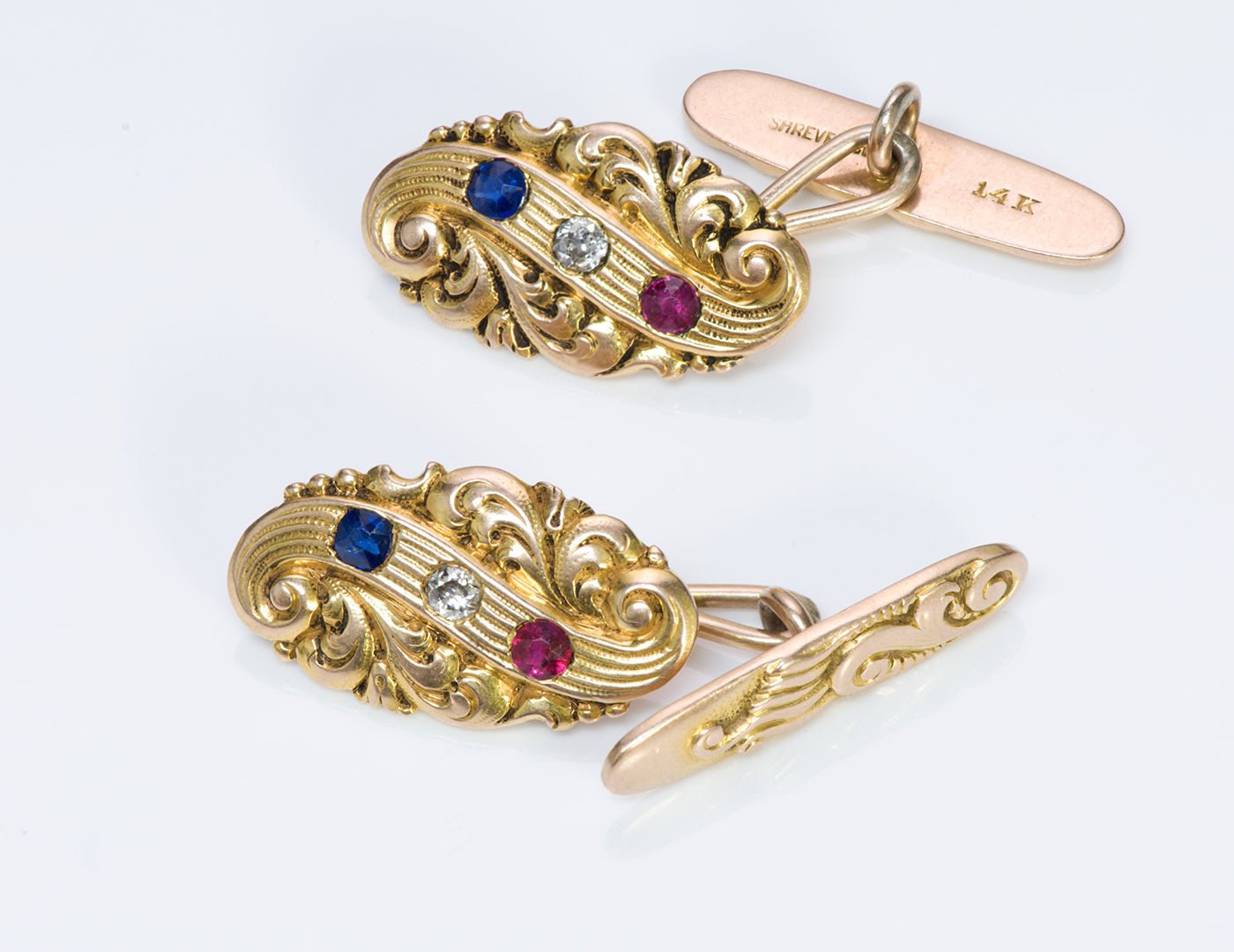 Shreve & Co. Antique Gold Ruby Diamond Sapphire Cufflinks