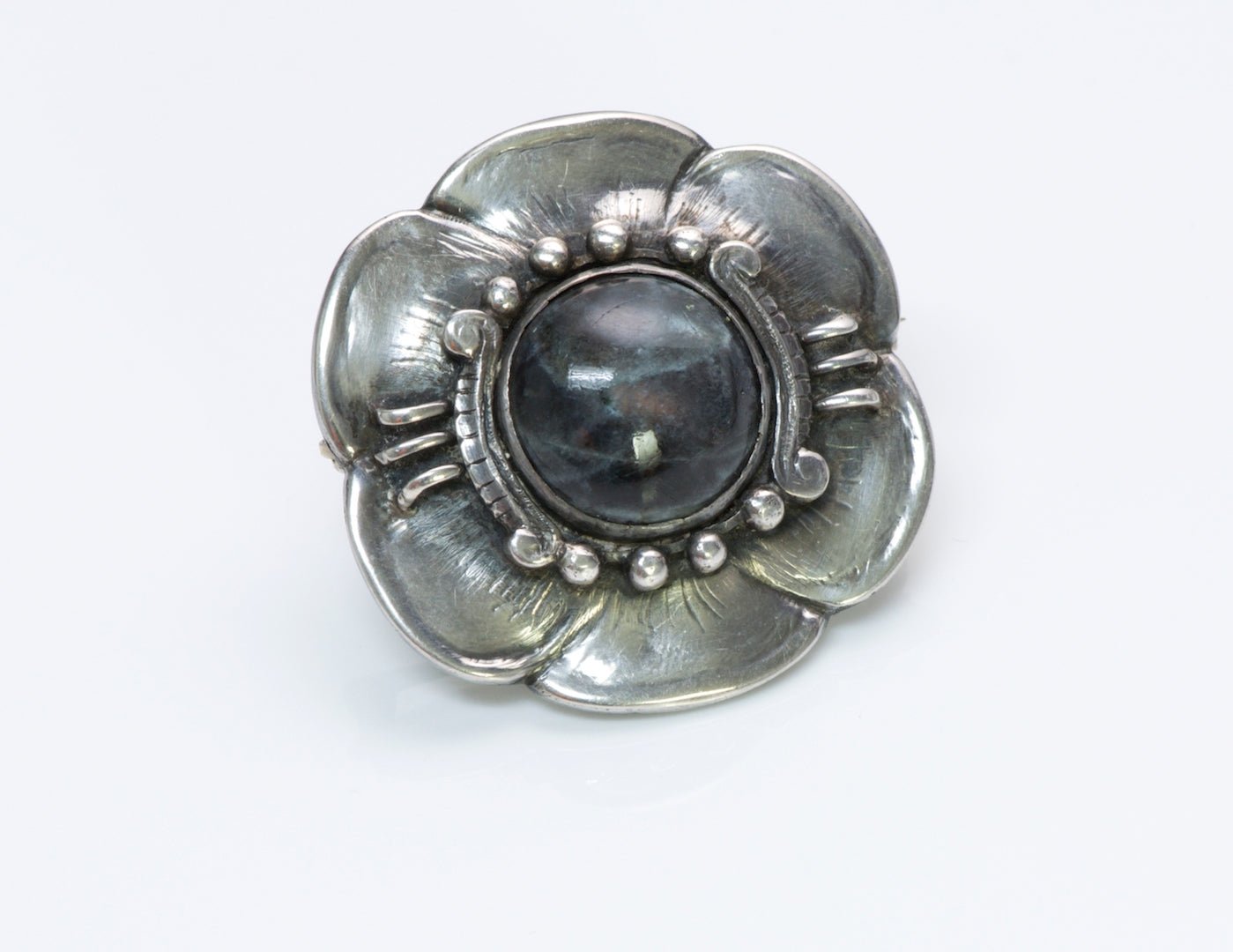 Silver Labradorite Flower Brooch