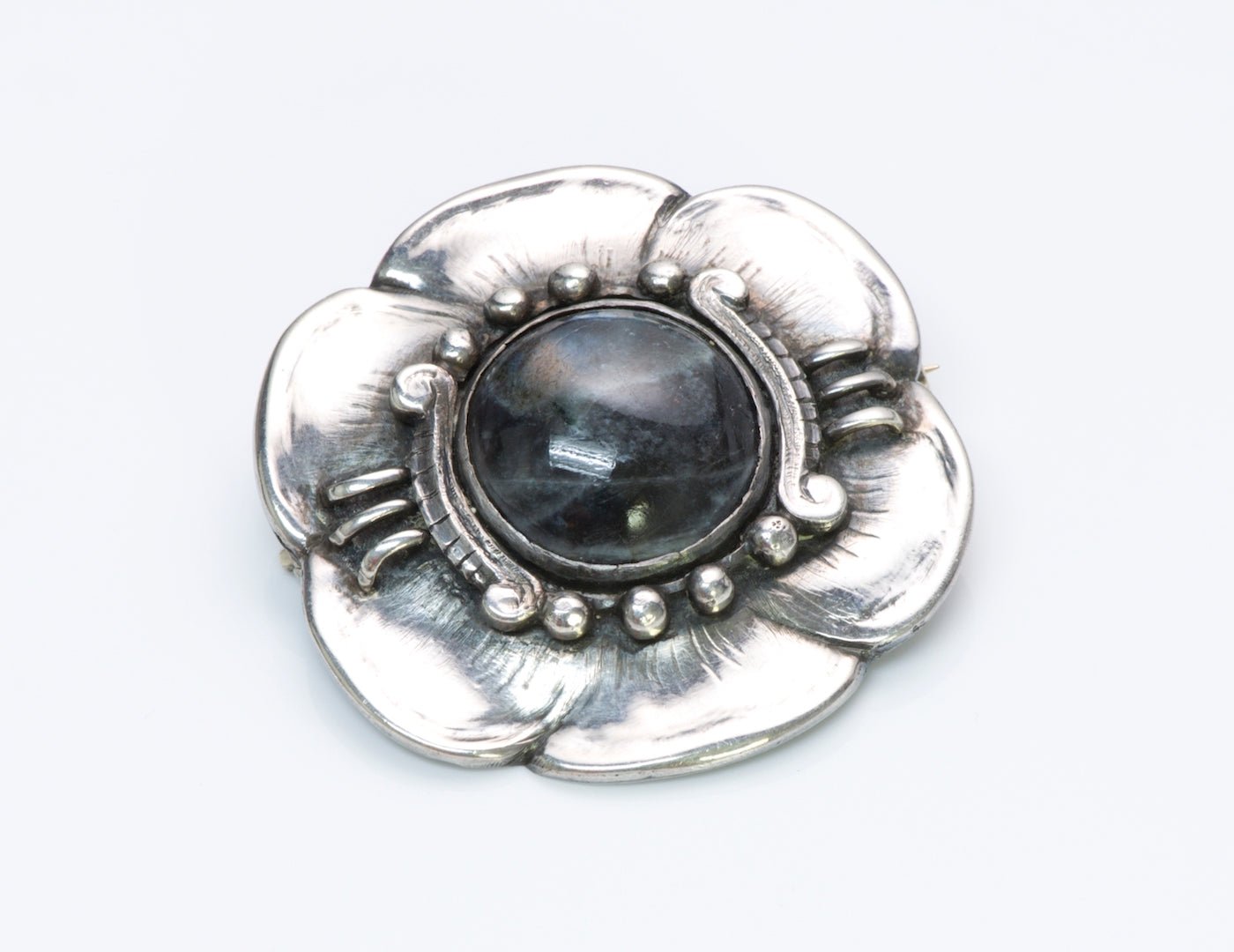 Silver Labradorite Flower Brooch