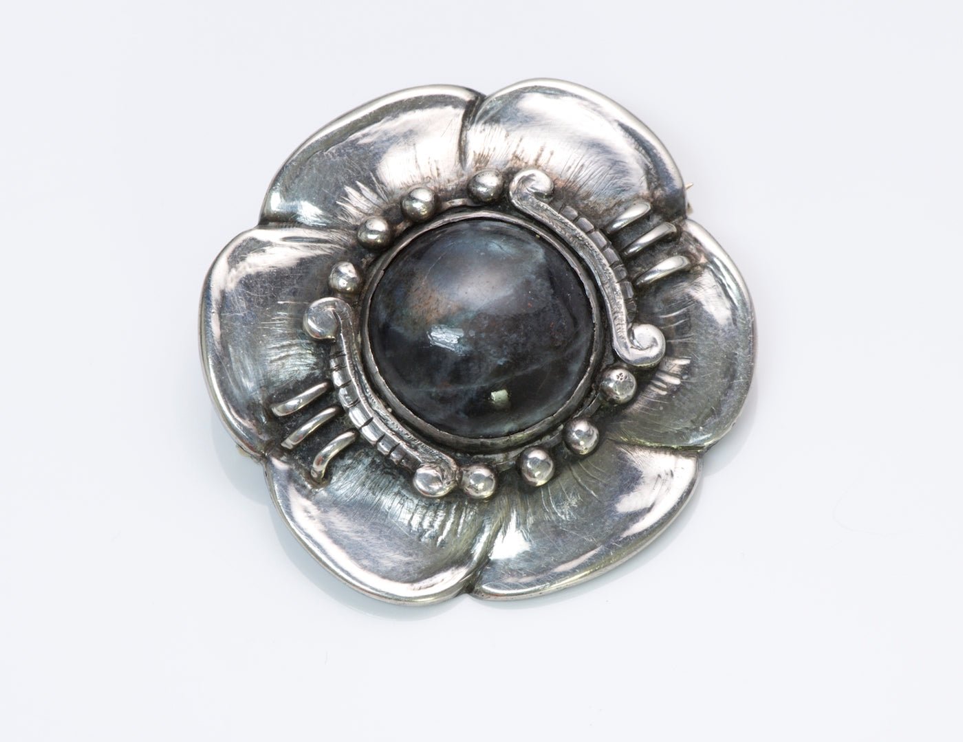 Silver Labradorite Flower Brooch