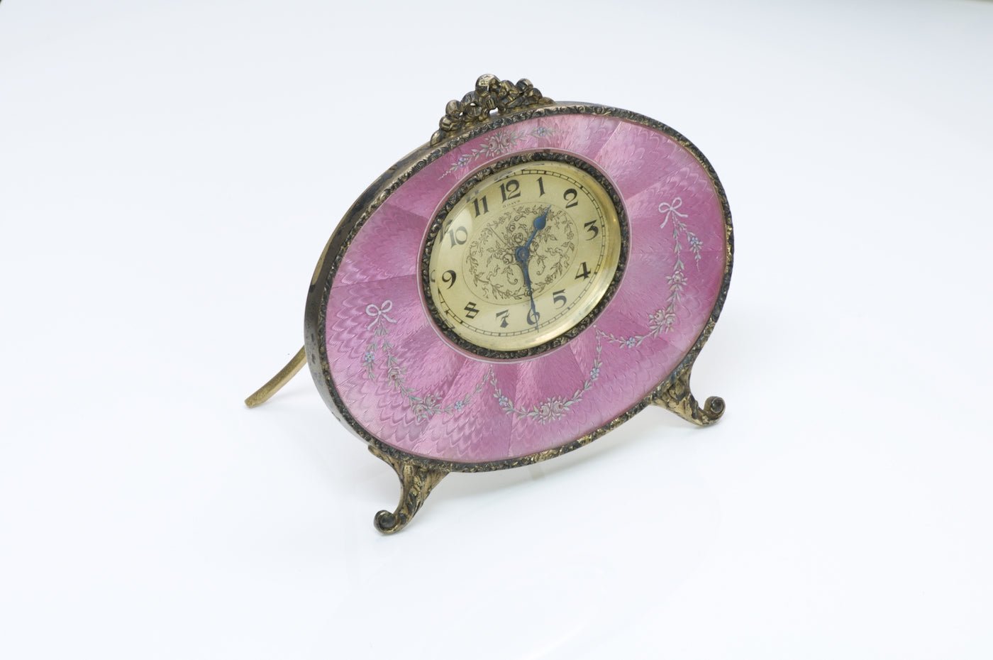 Silver Swiss Guilloché Enamel Desk Clock