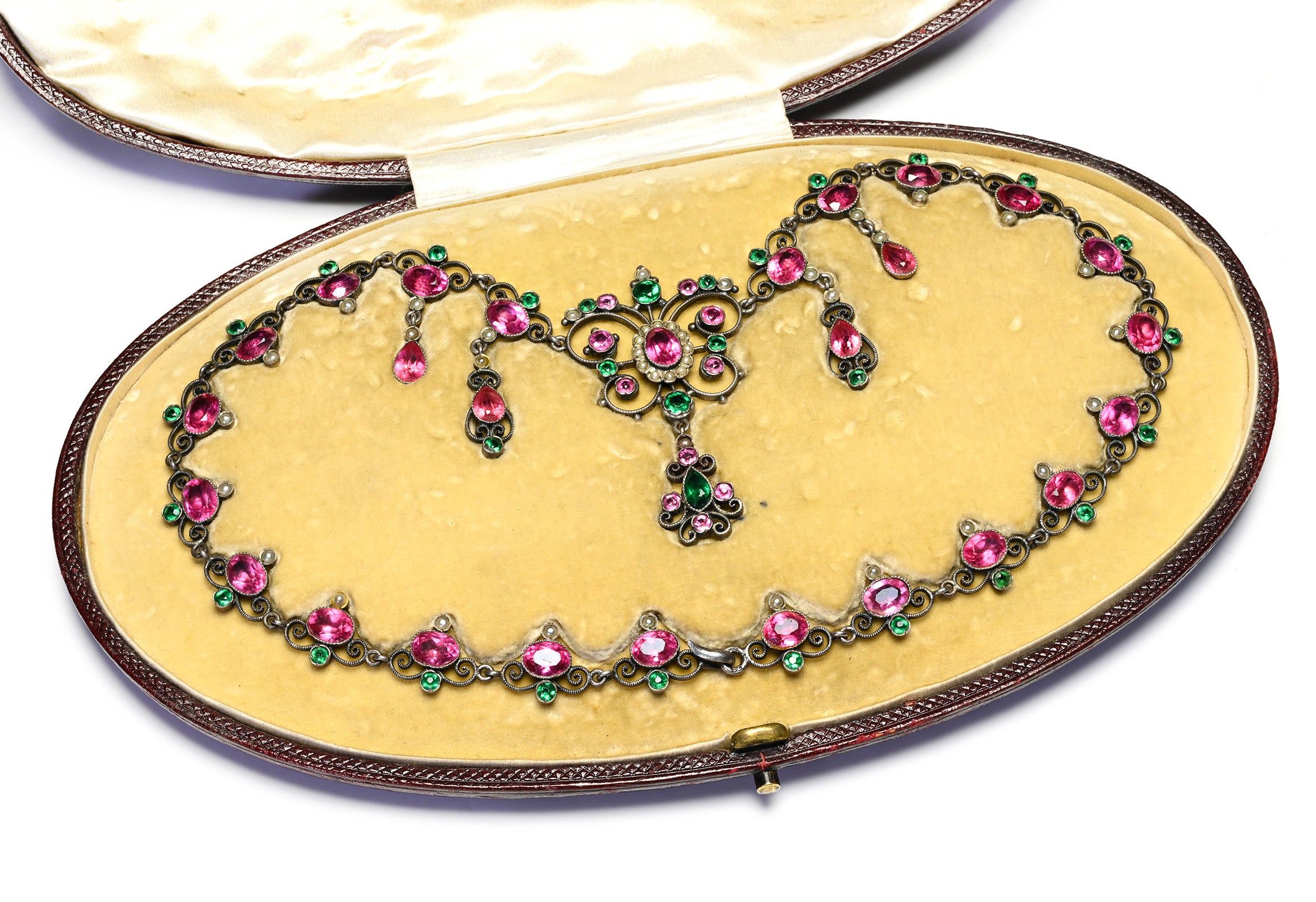 Antique Austro-Hungarian Silver Pink Paste Pearl Necklace