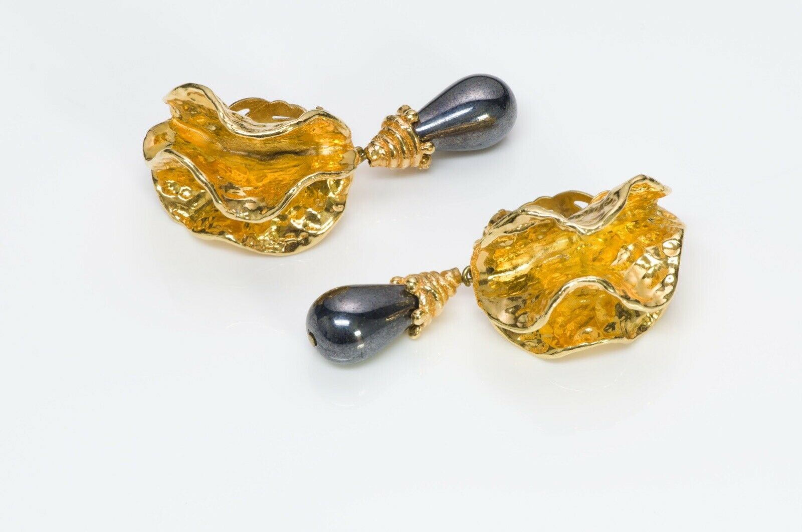 Sonia Rykiel Gold Tone Gray Pearl Earrings