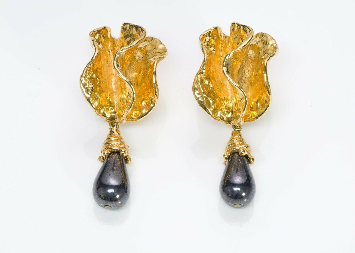 Sonia Rykiel Gold Tone Gray Pearl Earrings