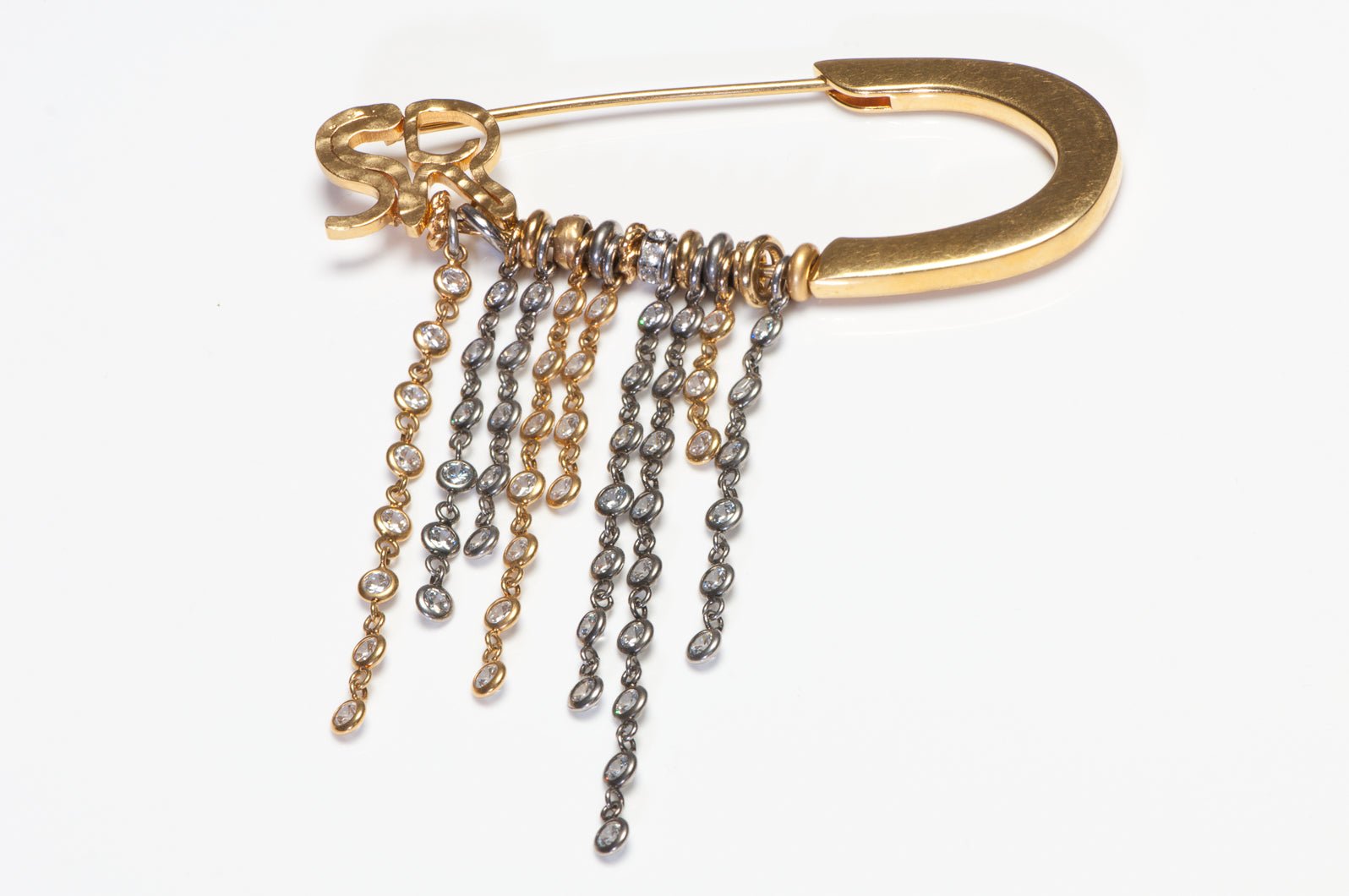 Sonia Rykiel Paris Gold Plated Crystal Tassel Safety Pin Brooch