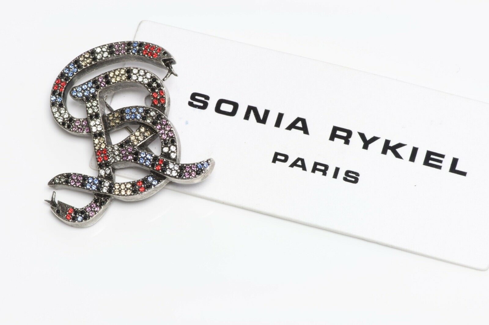 Sonia Rykiel Paris Multicolor Crystal Snake Logo Brooch