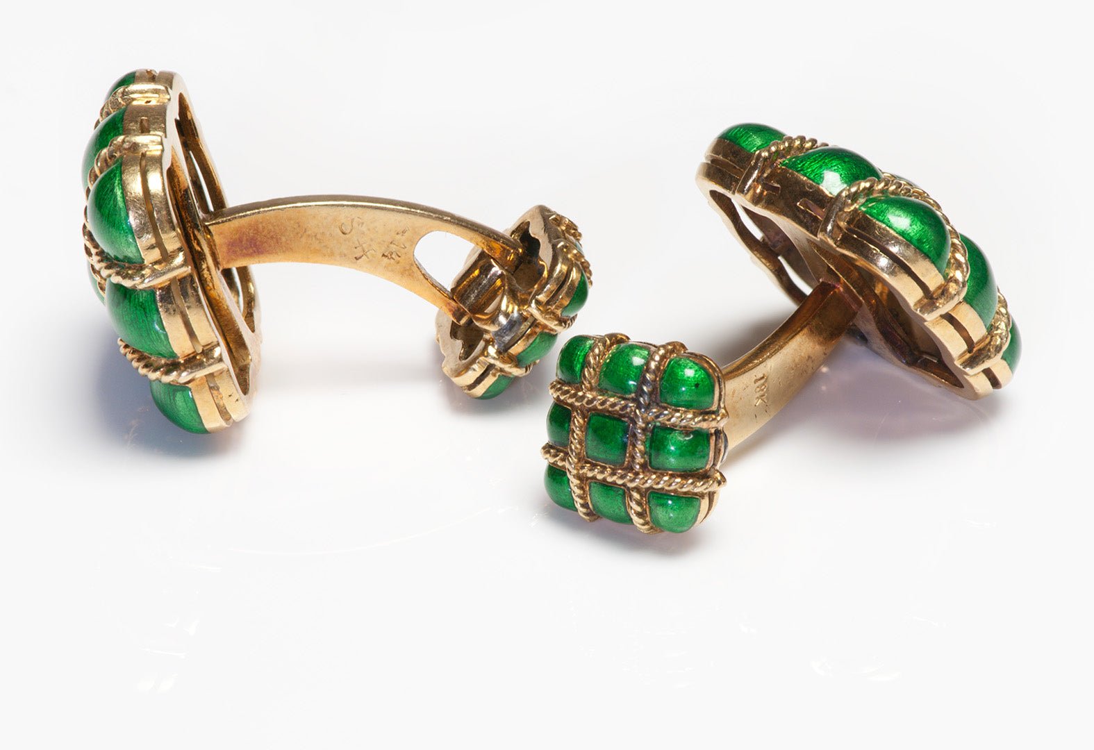 Spritzer & Fuhrmann 18K Gold Green Enamel Cufflinks