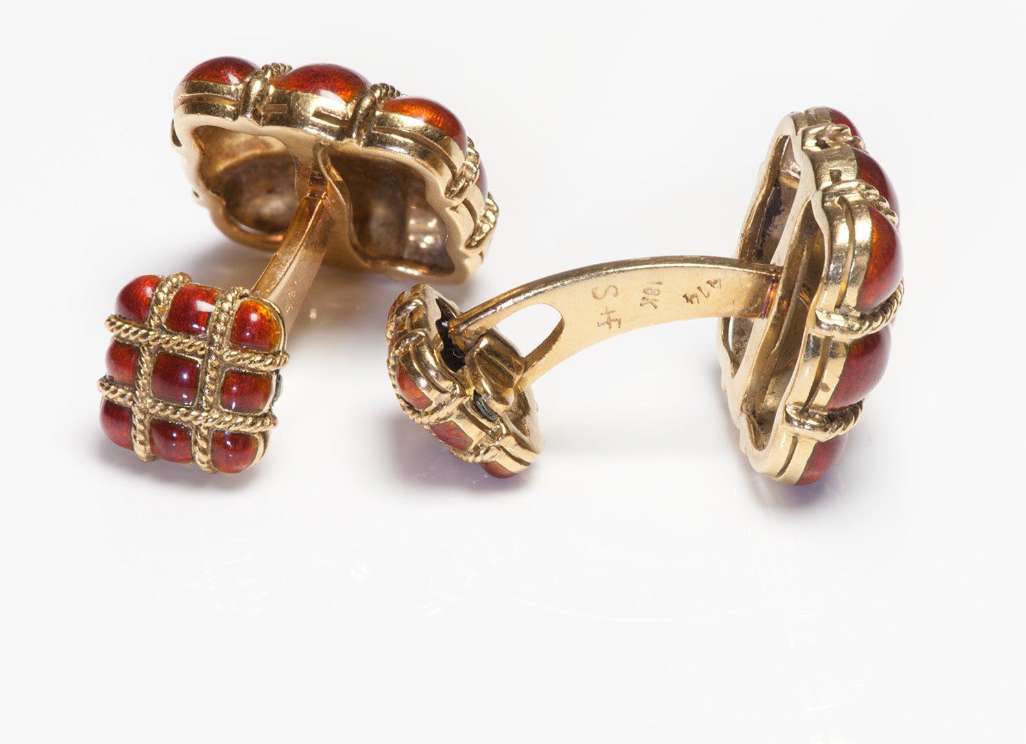 Spritzer & Fuhrmann 18K Gold Red Enamel Cufflinks