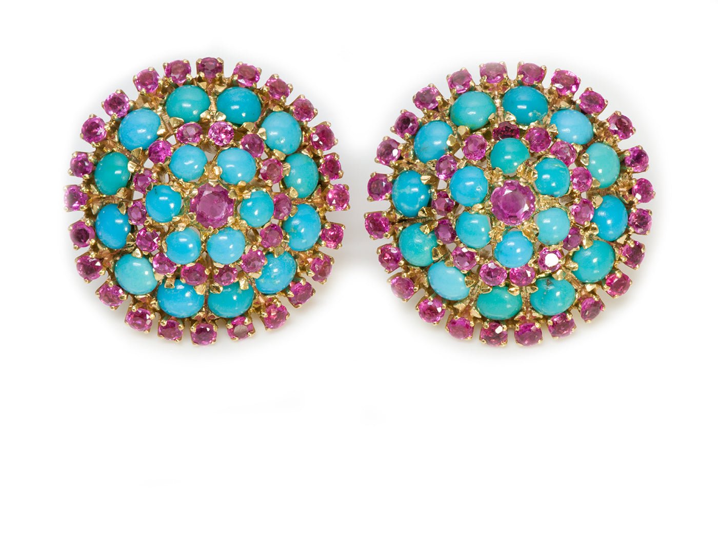 Spritzer & Fuhrmann 18K Gold Ruby Turquoise Earrings