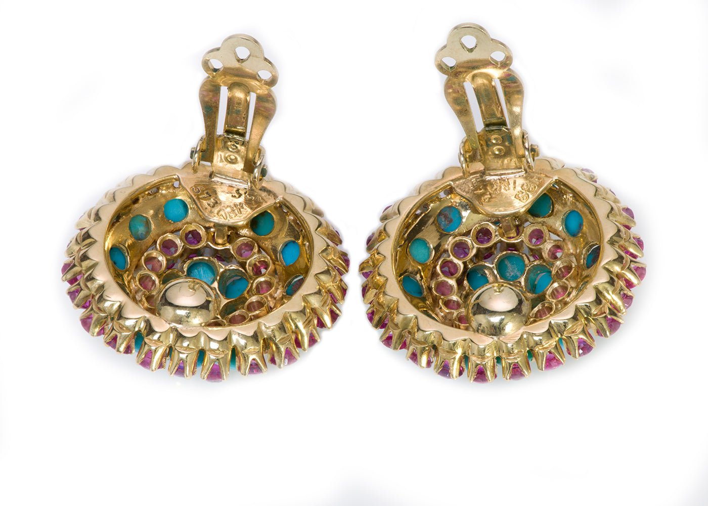 Spritzer & Fuhrmann 18K Gold Ruby Turquoise Earrings