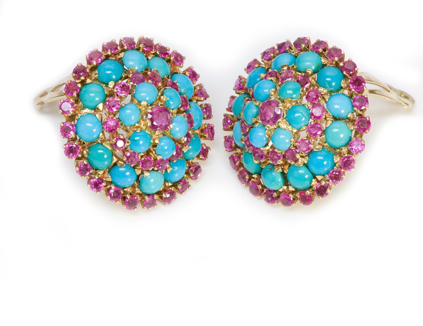 Spritzer & Fuhrmann 18K Gold Ruby Turquoise Earrings