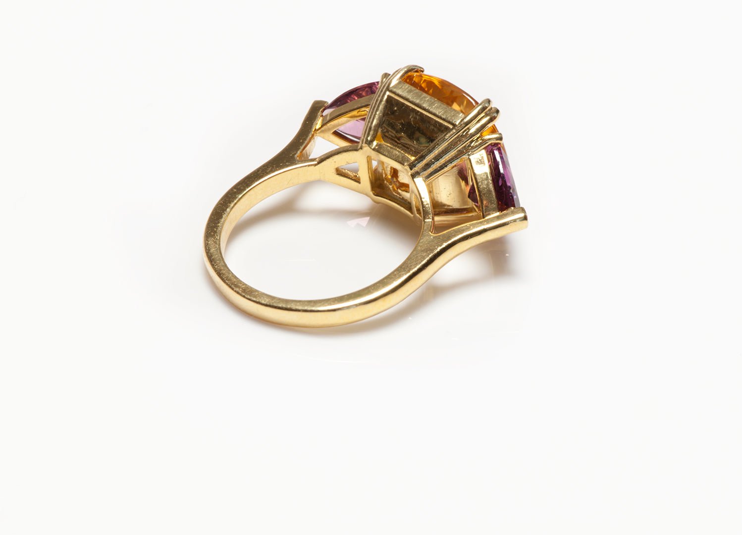 Square Cut Citrine & Triangle Cut Tourmaline 14K Yellow Gold Ring