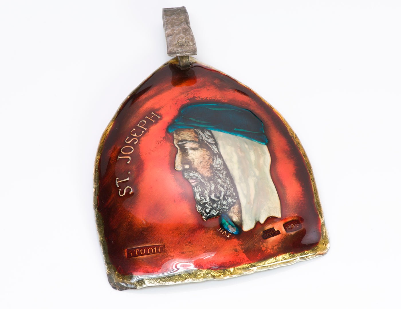 ST. Joseph Sterling Enamel Pendant