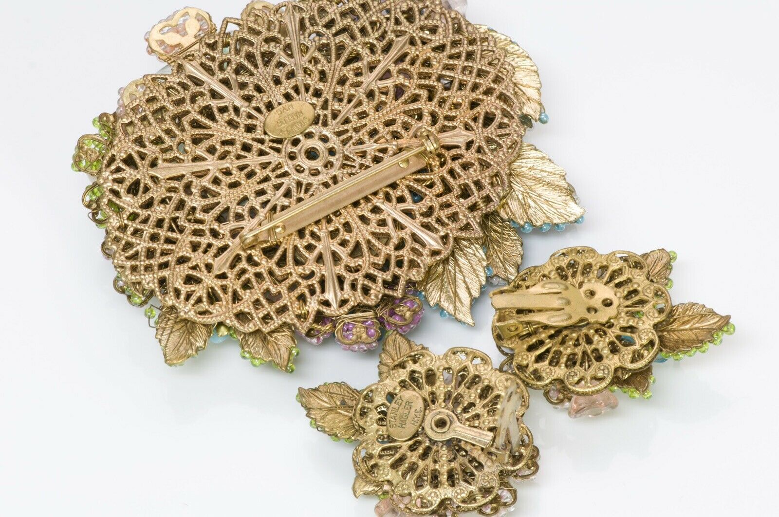 Stanley Hagler NYC Flower Brooch Earrings