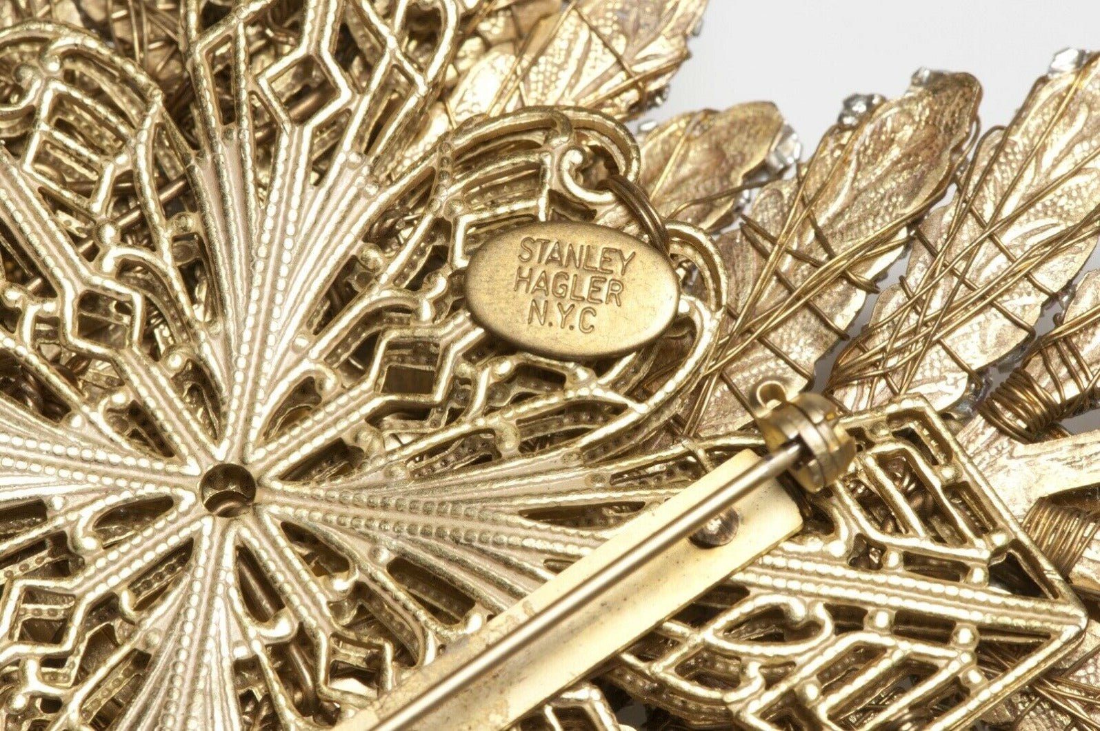 Stanley Hagler NYC Green Pink Yellow Crystal Flower Butterfly Brooch
