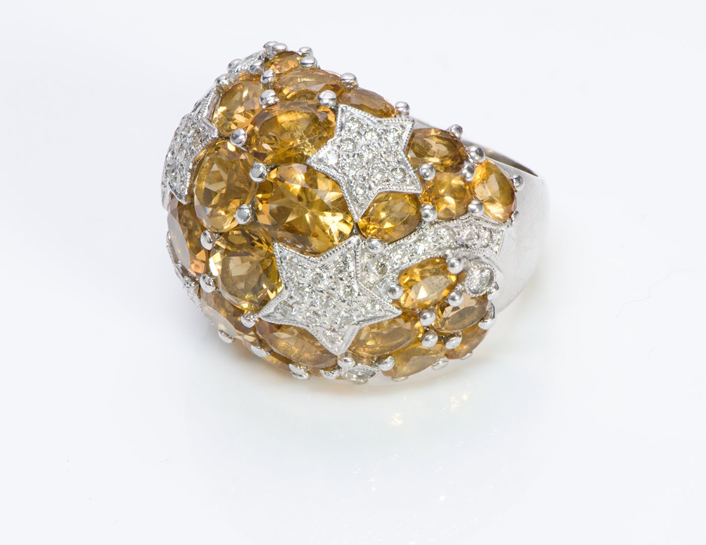 Star Diamond Citrine 18K White Gold Ring