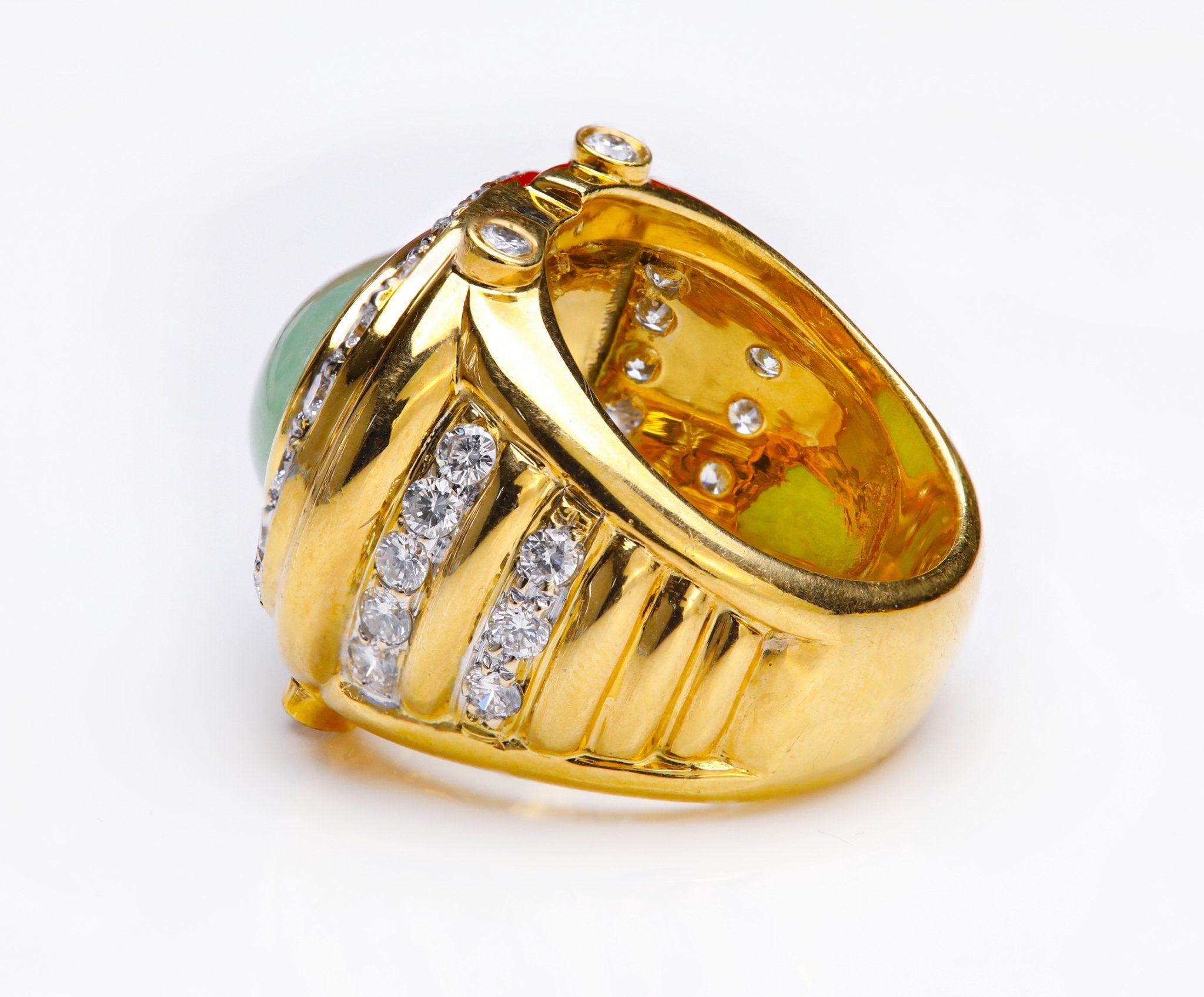 Statement Gold Jade Brilliant Cut Diamond Ring