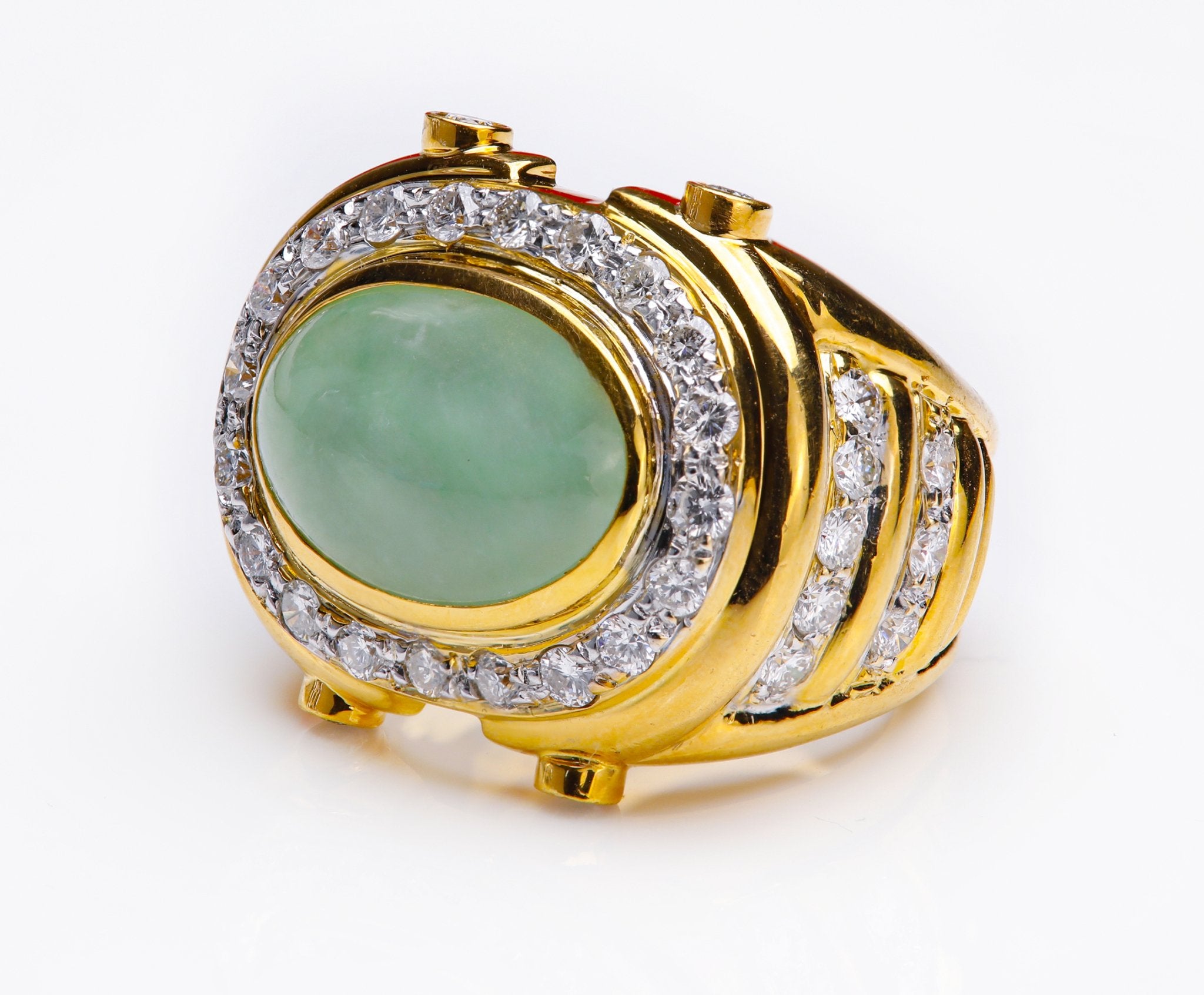 Statement Gold Jade Brilliant Cut Diamond Ring