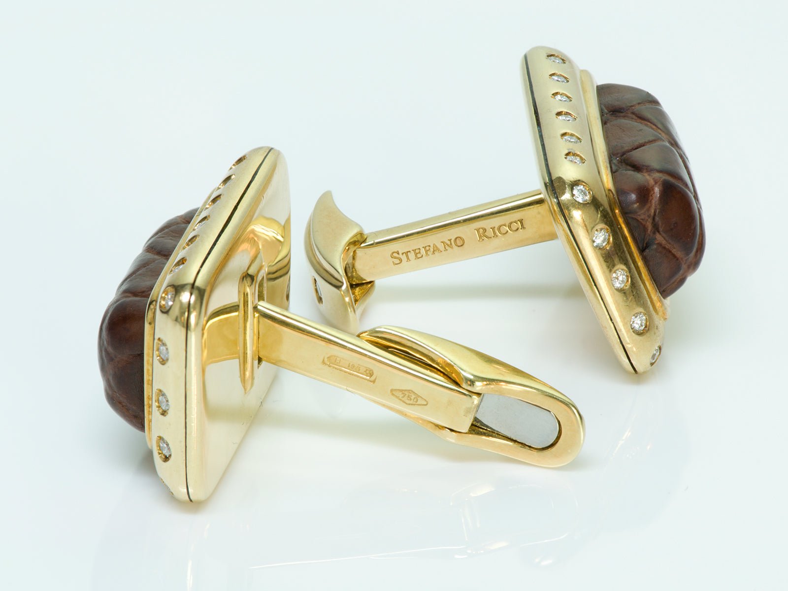 Stefano Ricci Gold Diamond Crocodile Cufflinks