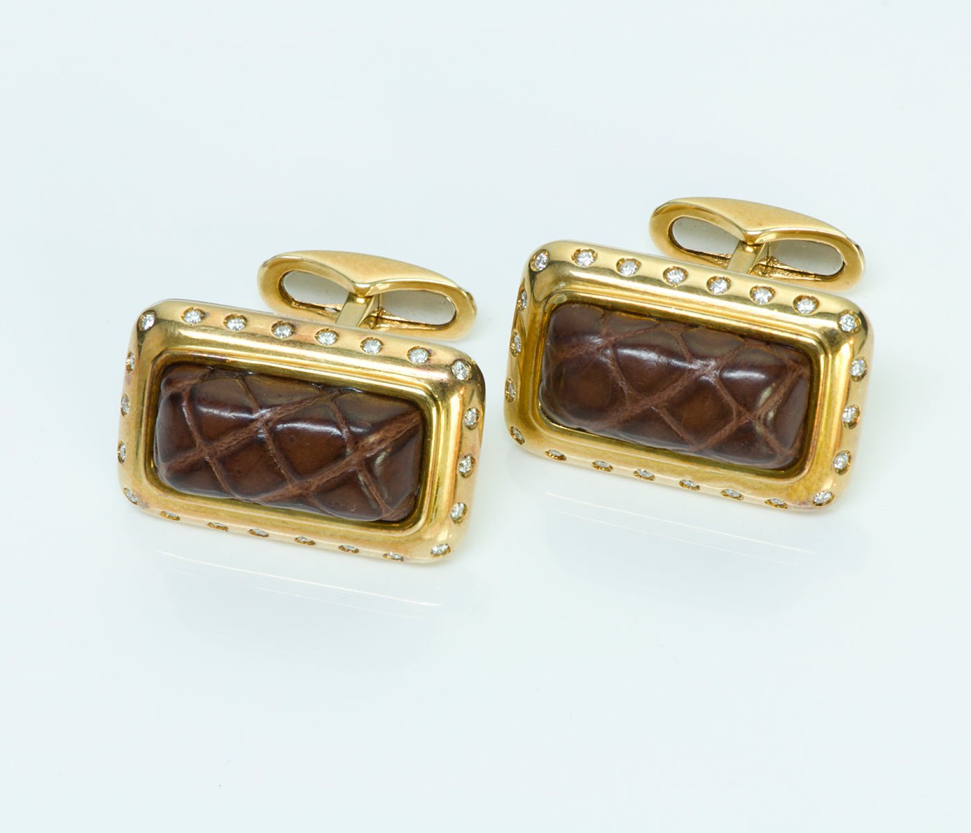 Stefano Ricci Gold Diamond Crocodile Cufflinks