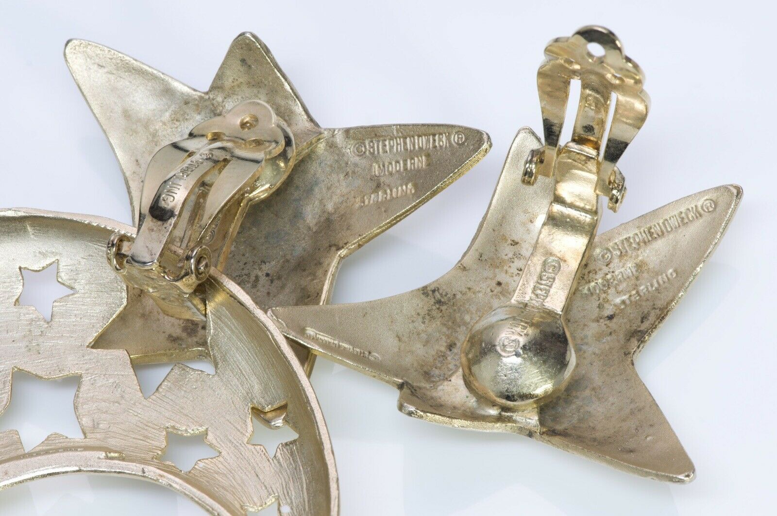 Stephen Dweck Moderne Sterling Star Moon Long Earrings