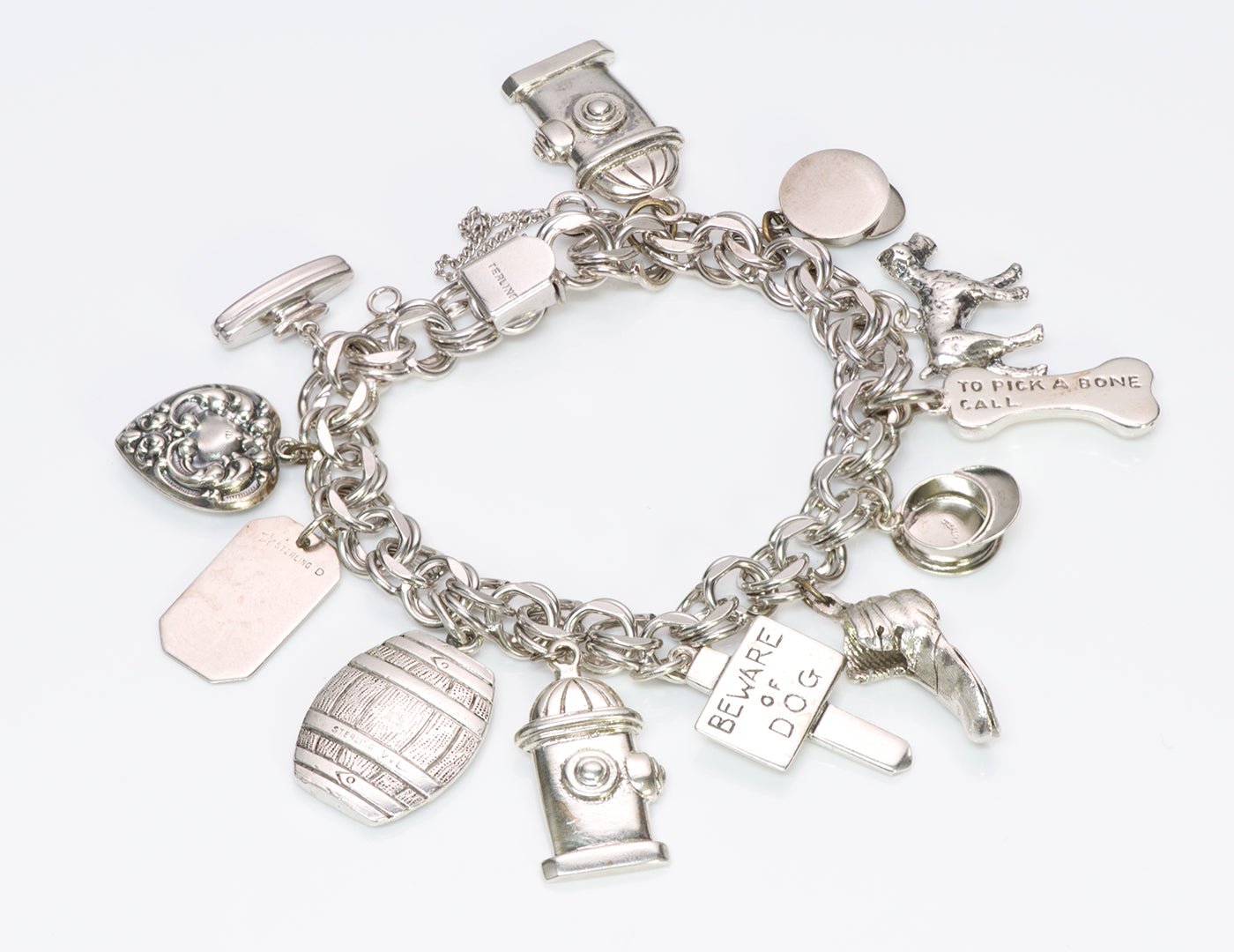 Sterling Silver Dog Charm Link Bracelet
